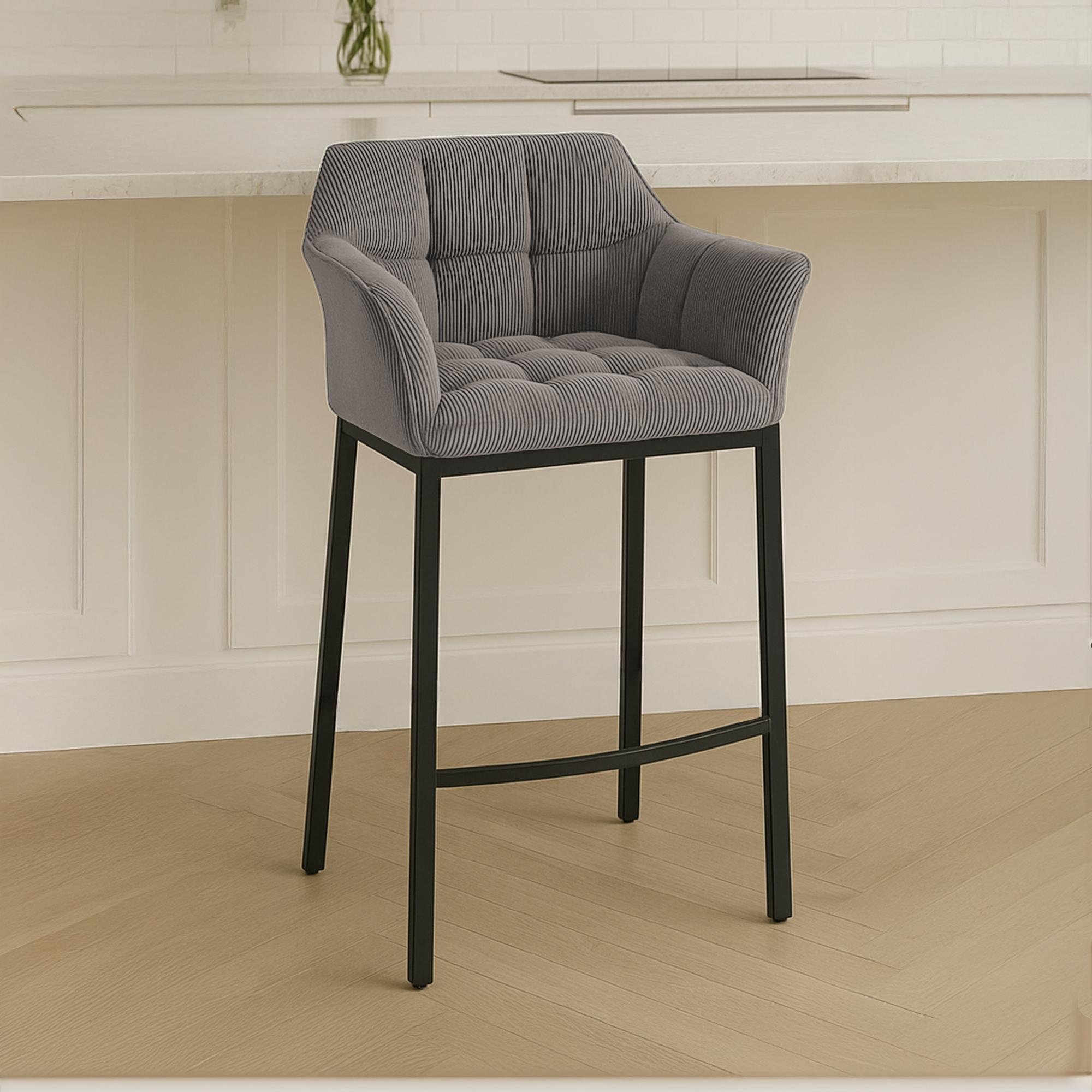 Tabouret de Bar Damaso en Velours Côtelé avec Piétement à Quatre Pieds