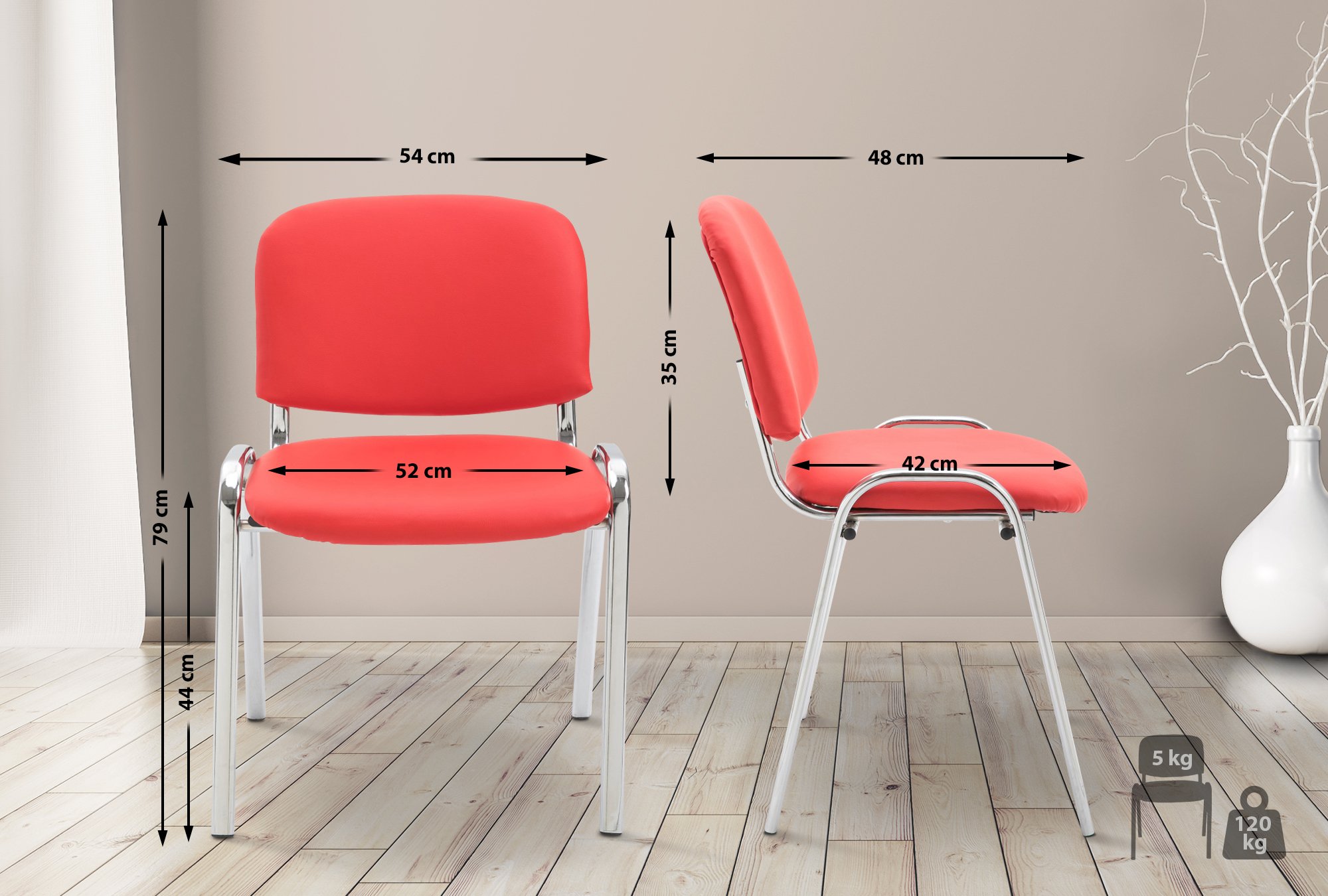 Chaise visiteur Ken en similicuir et piètement en métal chromé