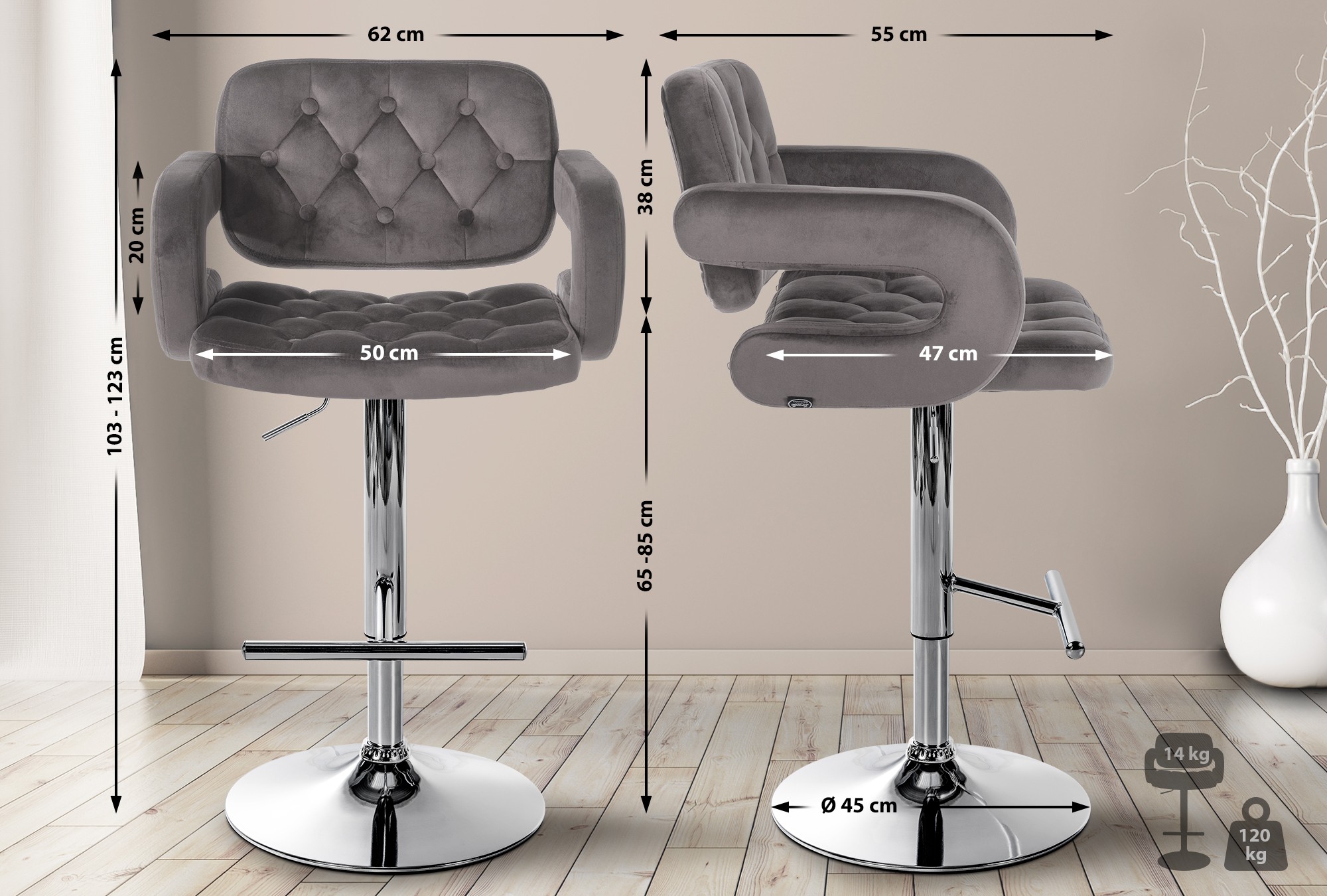Tabouret de bar Dublin velours
