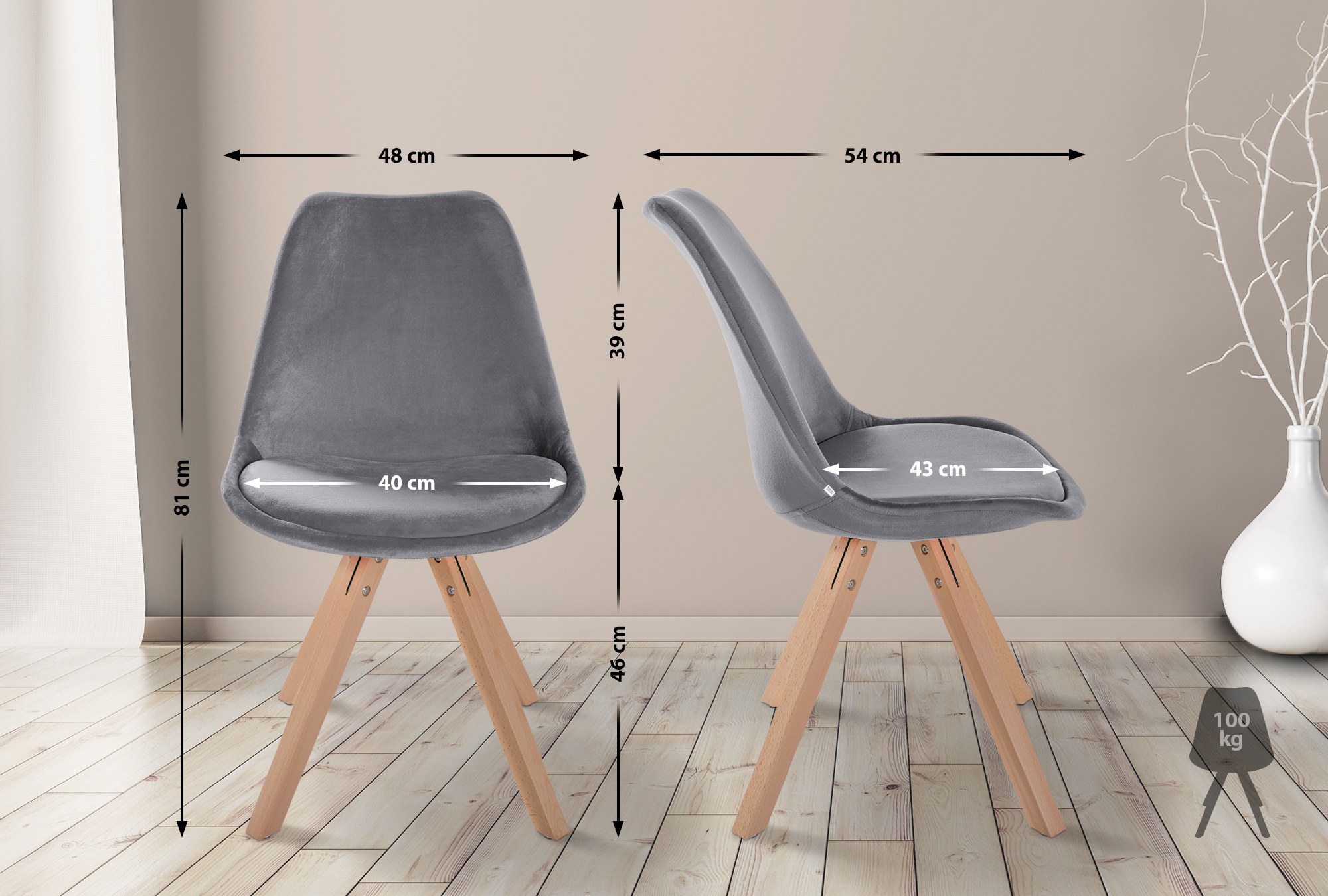 Chaise de salle à manger Sofia en velours avec Pieds en bois