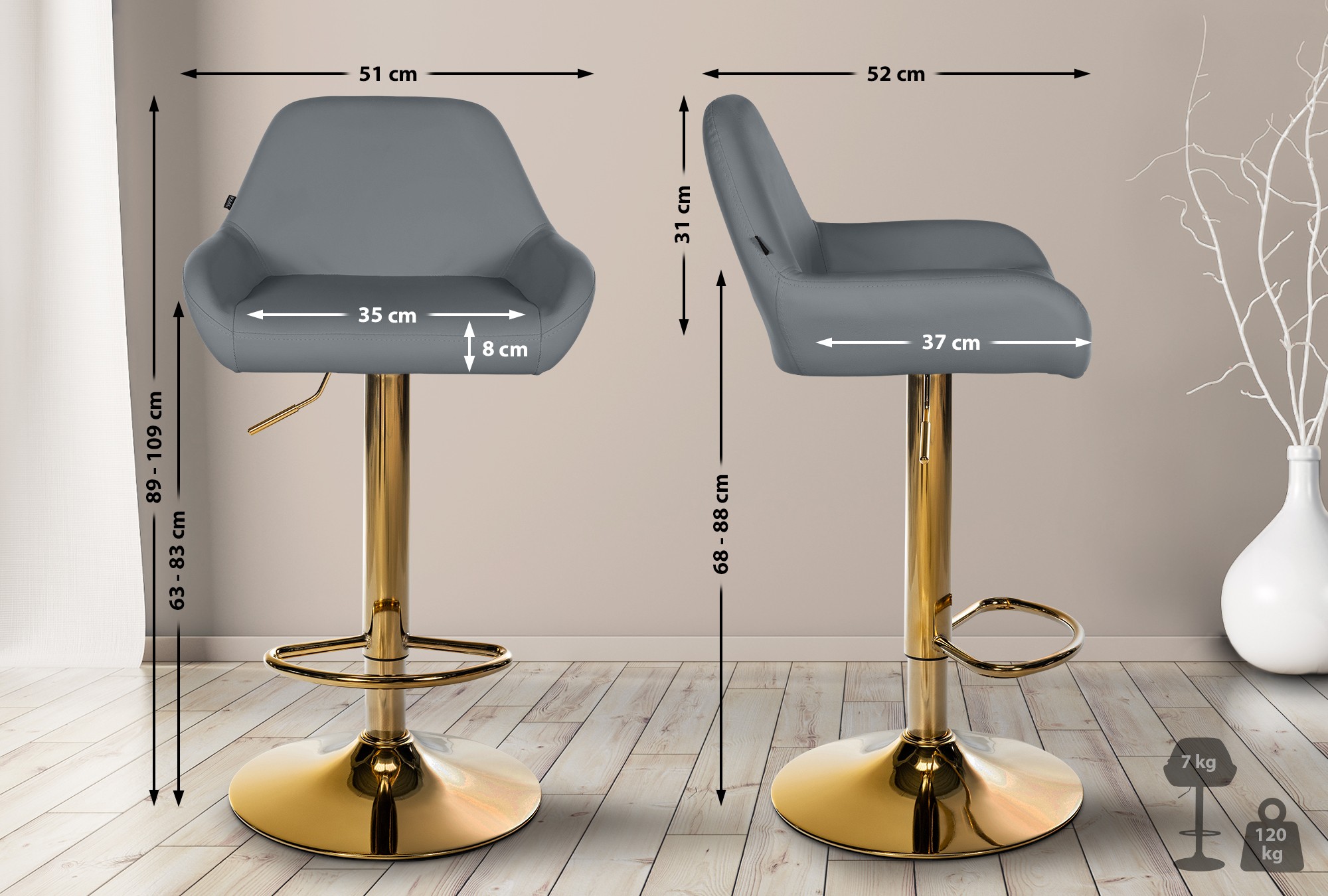 Lot de 2 tabourets de bar Braga Gold similicuir