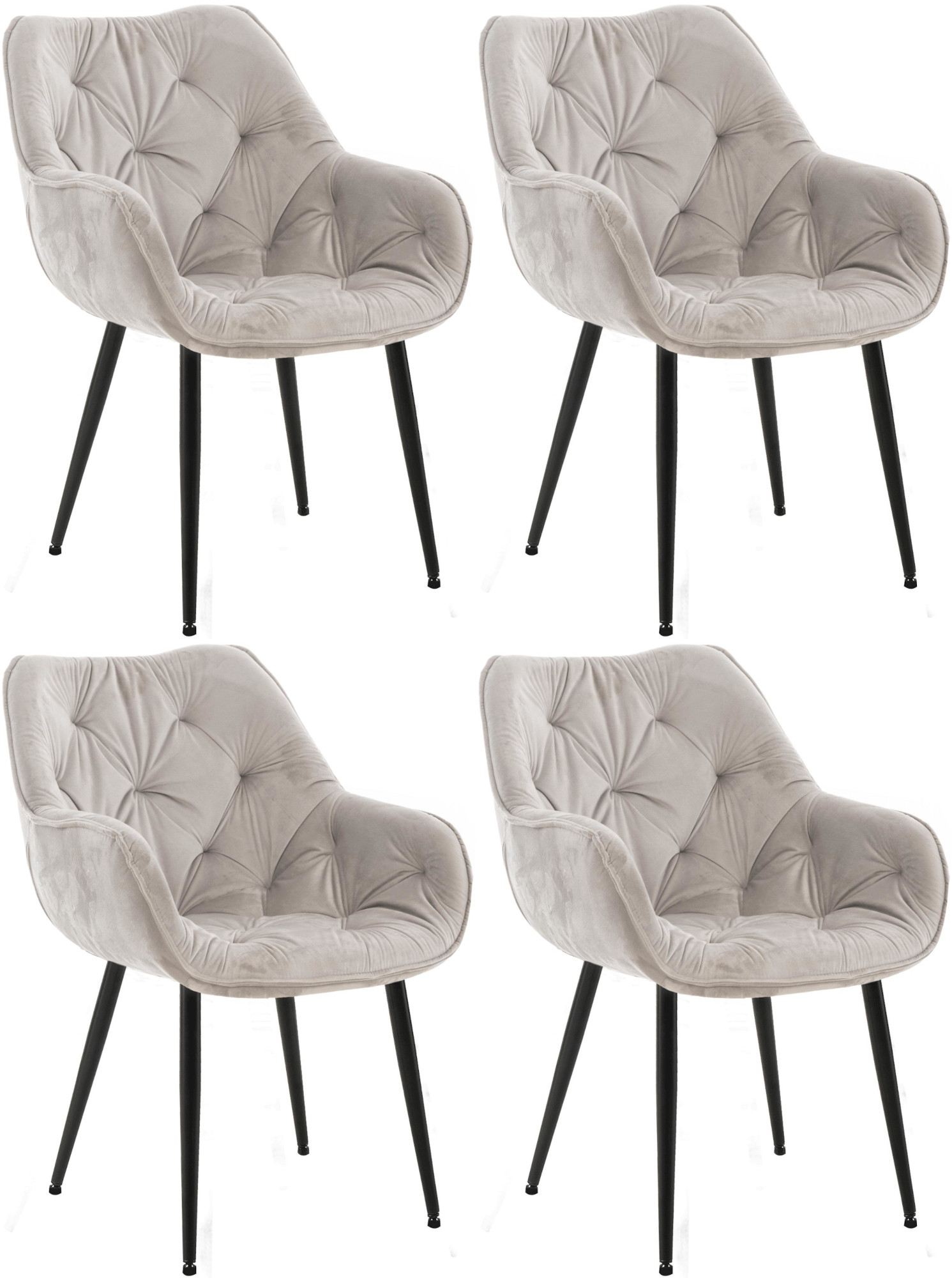 Lot de 4 Chaises de salle à manger Tanna en Velours Piètement en Métal noir