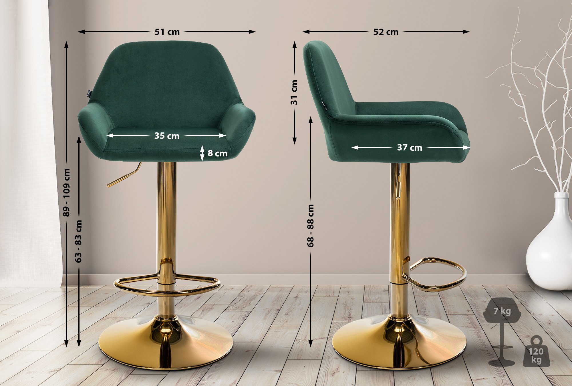 Tabouret de bar Braga or velours