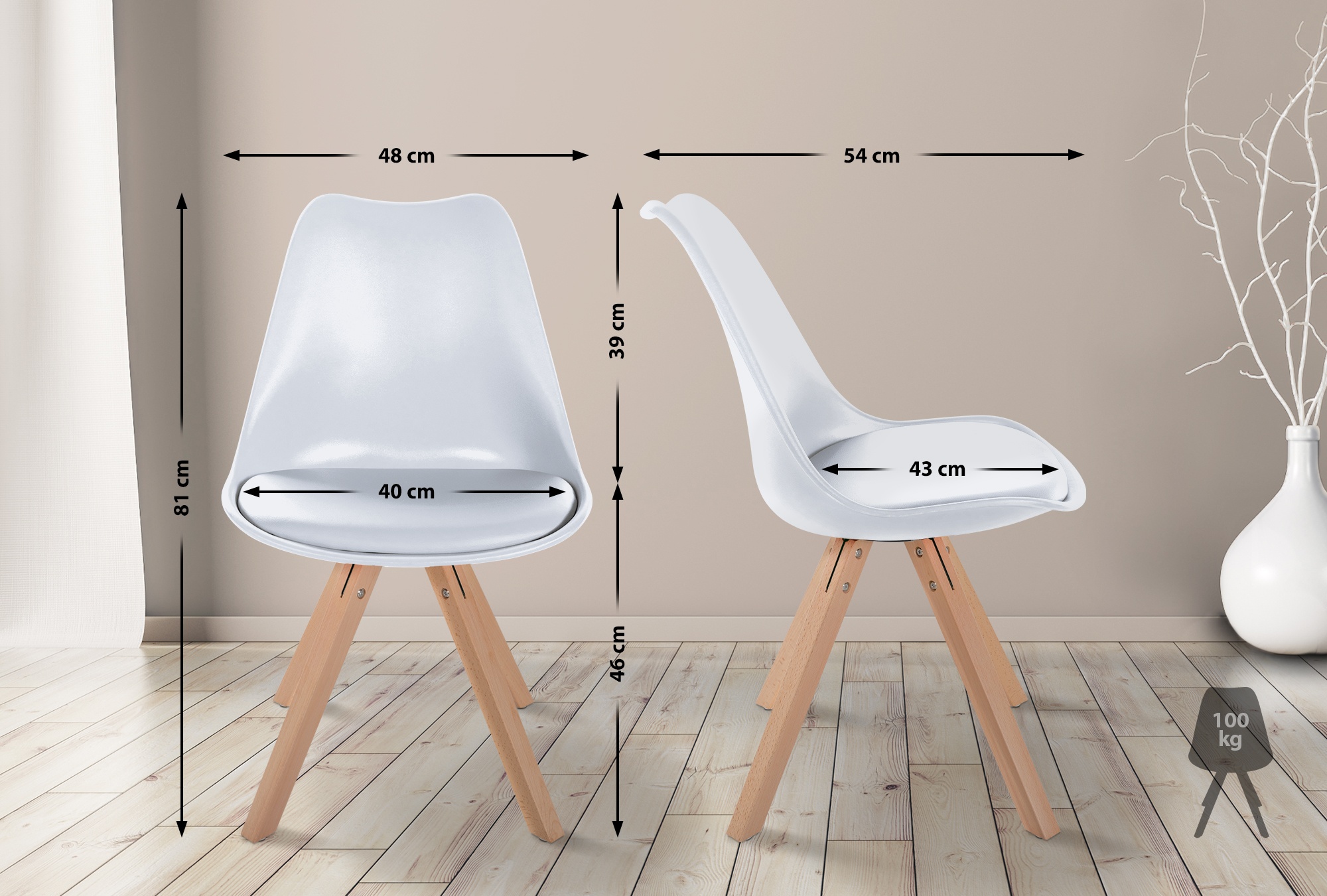 Lot de 4 chaises de salle à manger Sofia en plastique Pieds en bois
