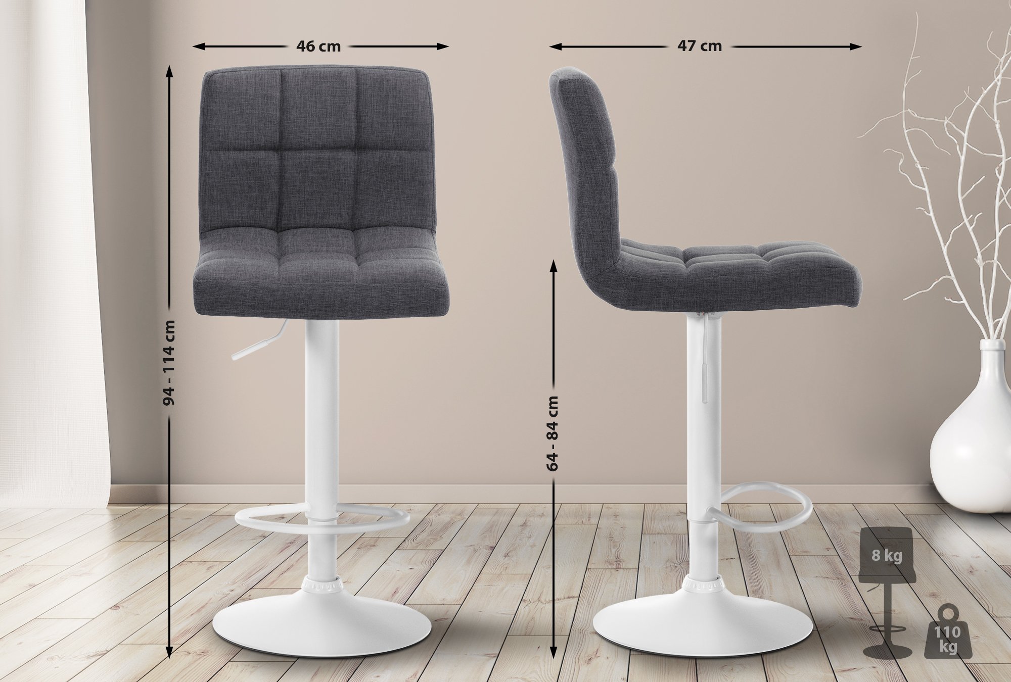 Lot de 2 tabourets de bar Calma tissu