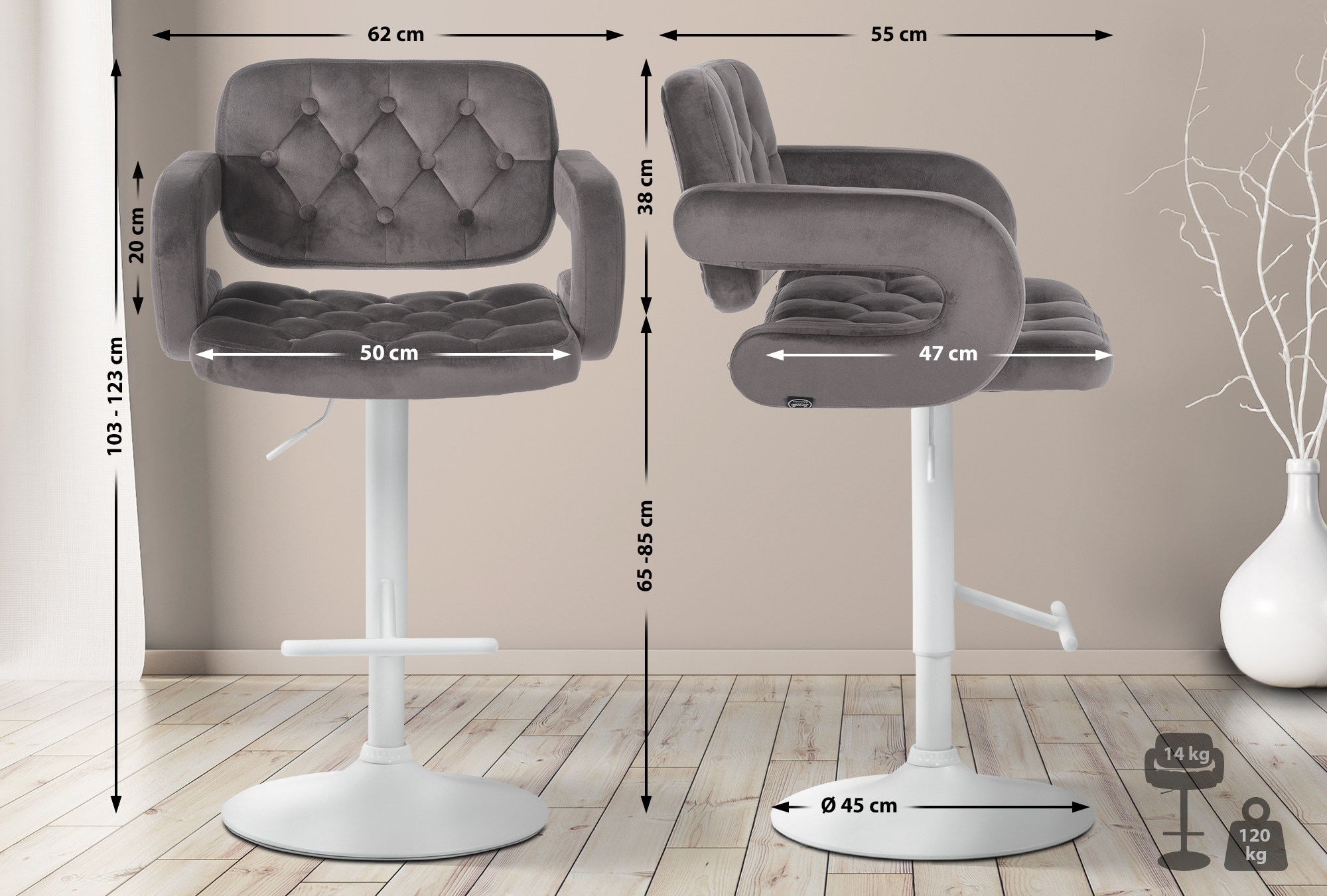 Tabouret de bar Dublin velours