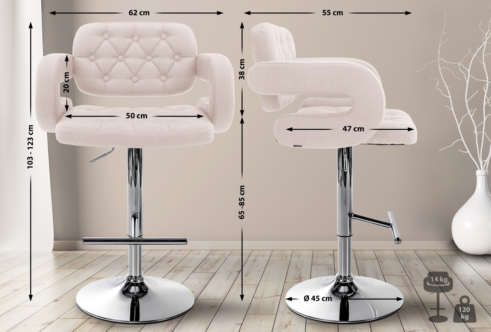 Lot de 2 tabourets de bar Dublin en tissu