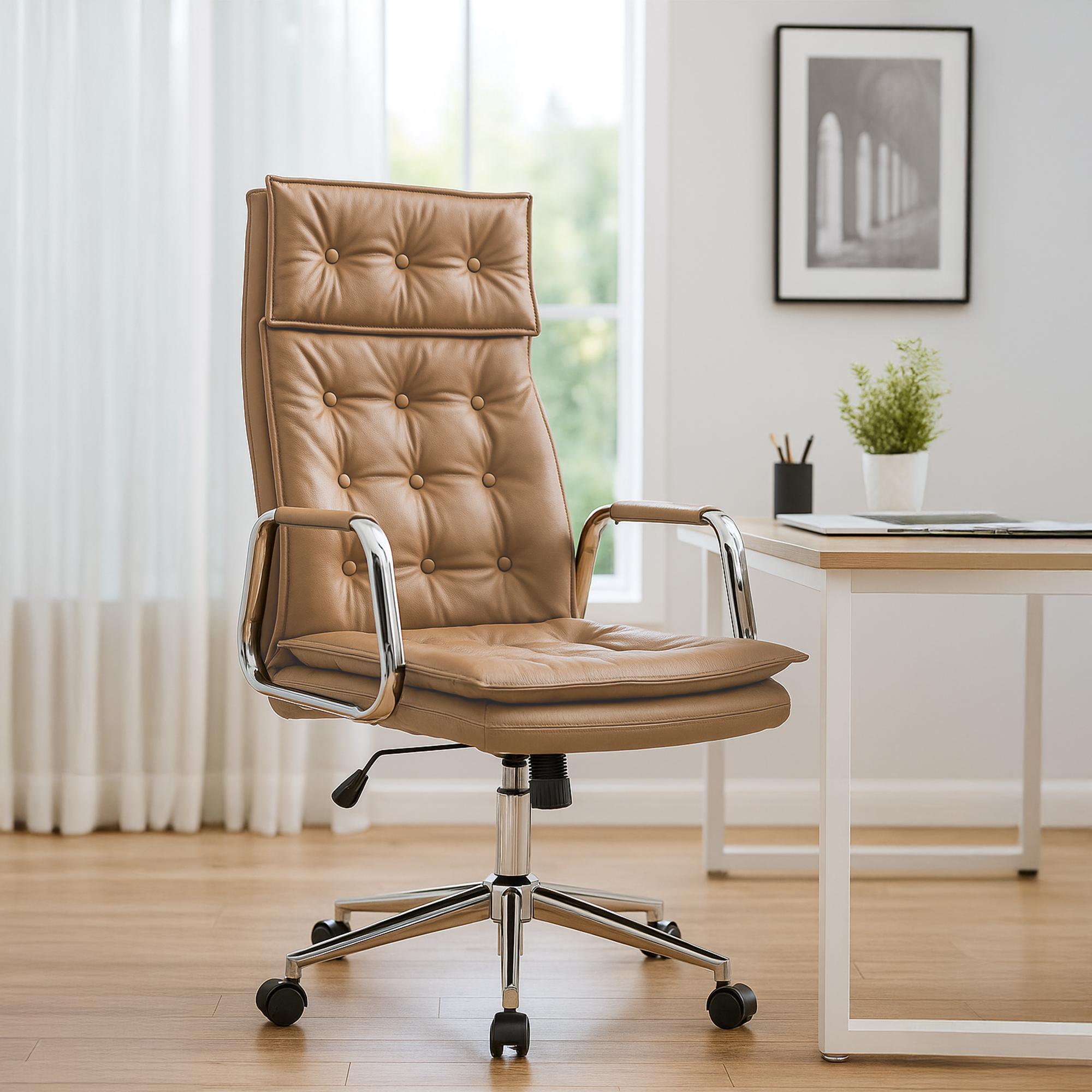 Chaise de bureau Sotira en cuir véritable