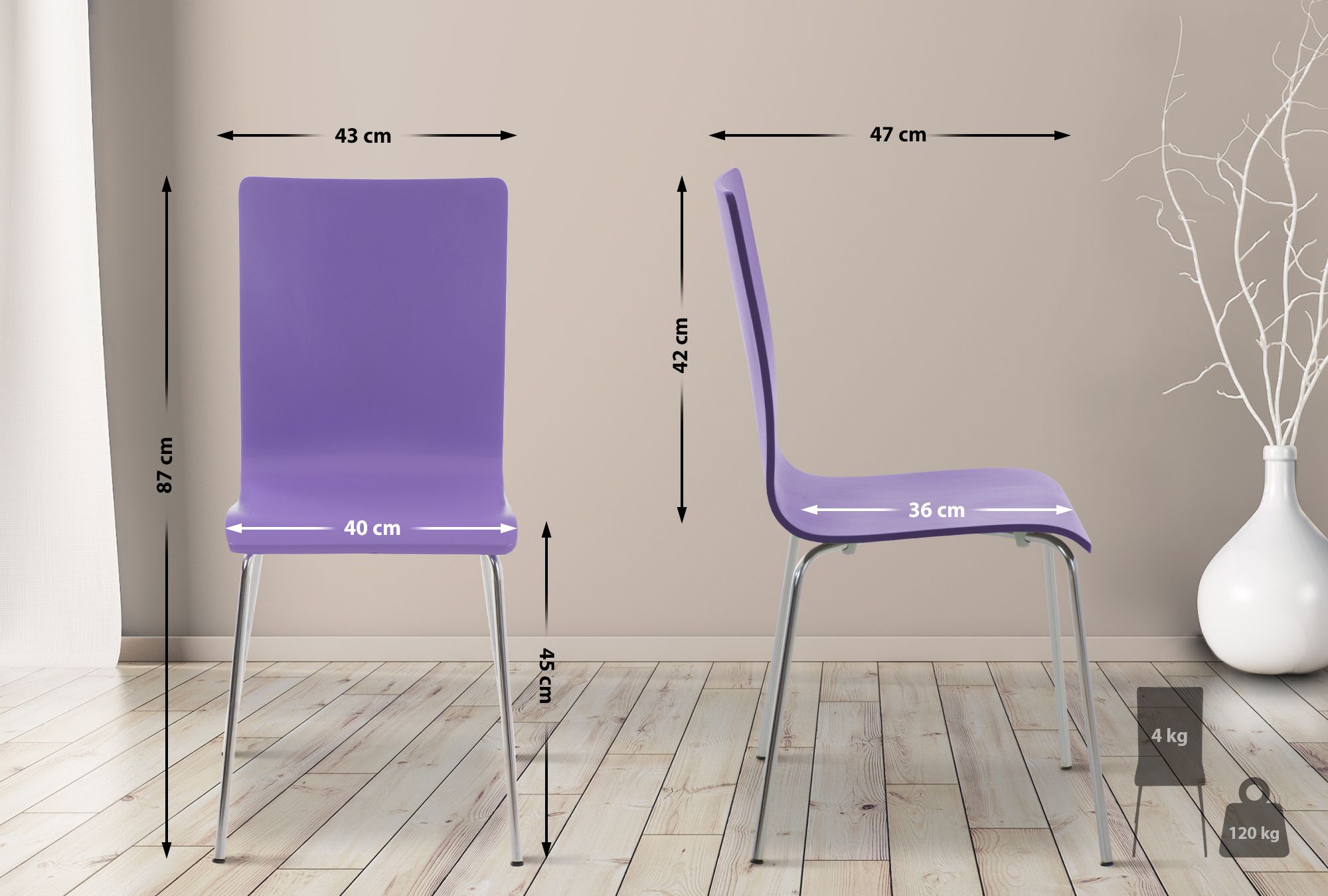 Set 2 Chaises Pepe en bois Violet