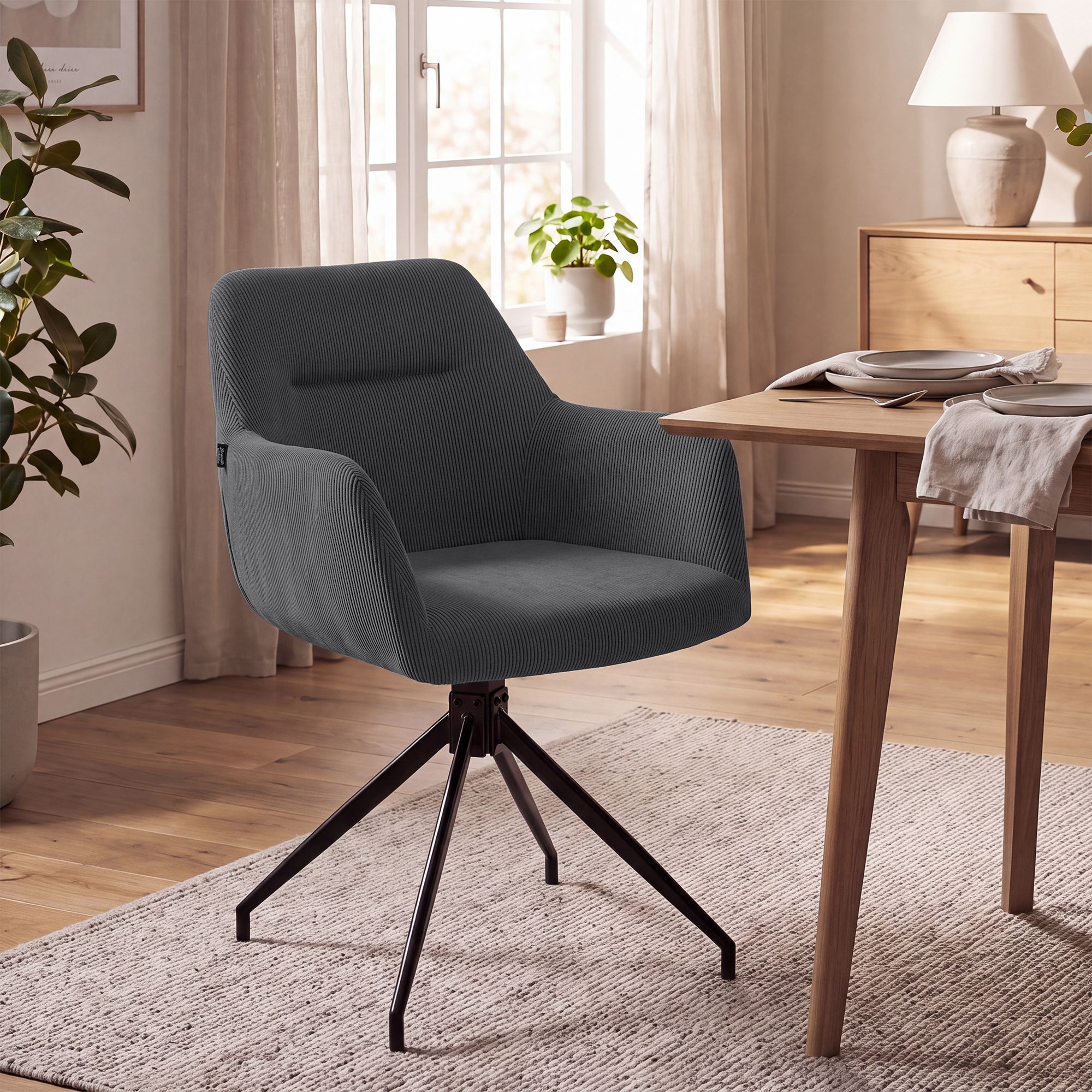 Chaise de salle à manger Merlinda en velours côtelé