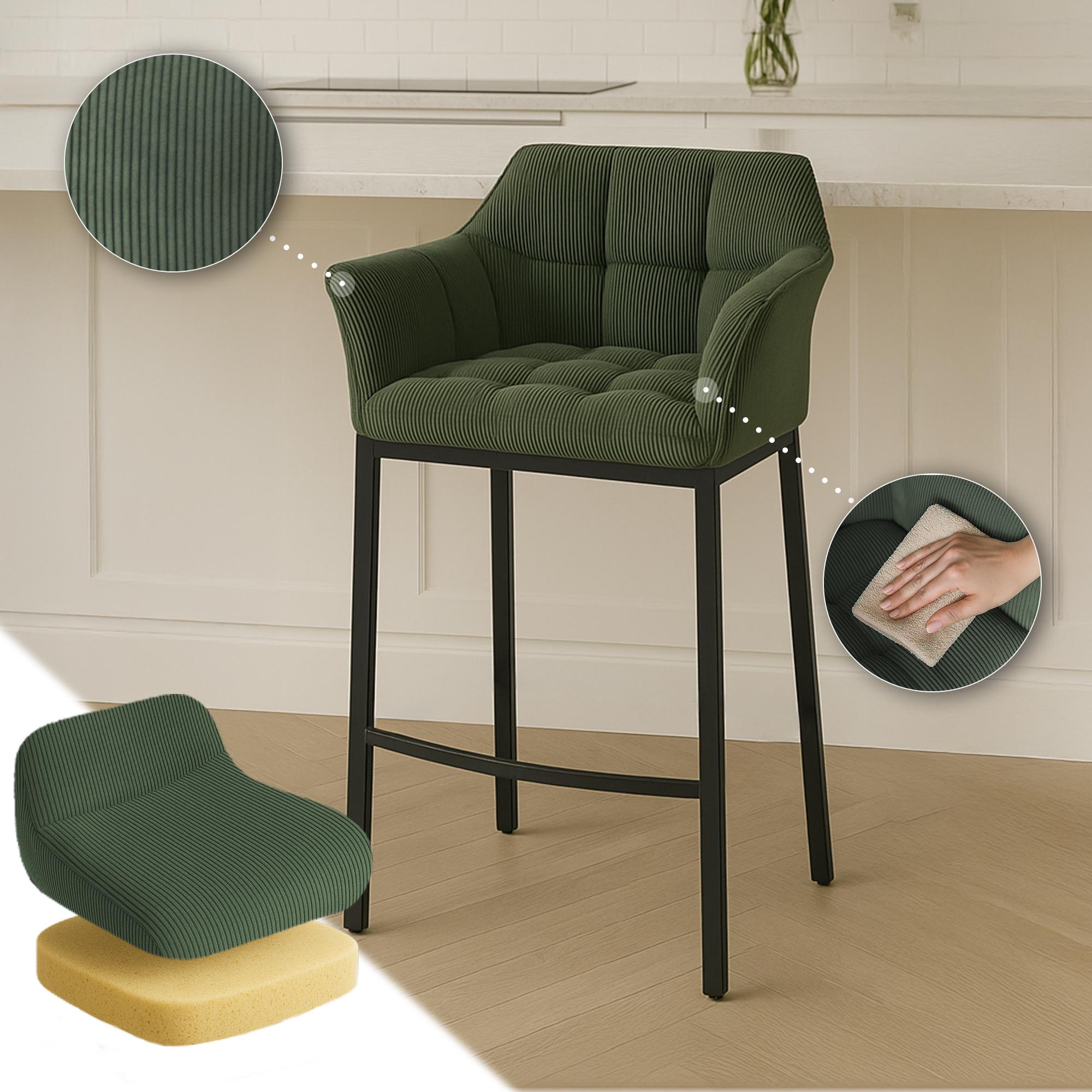 Tabouret de Bar Damaso en Velours Côtelé avec Piétement à Quatre Pieds