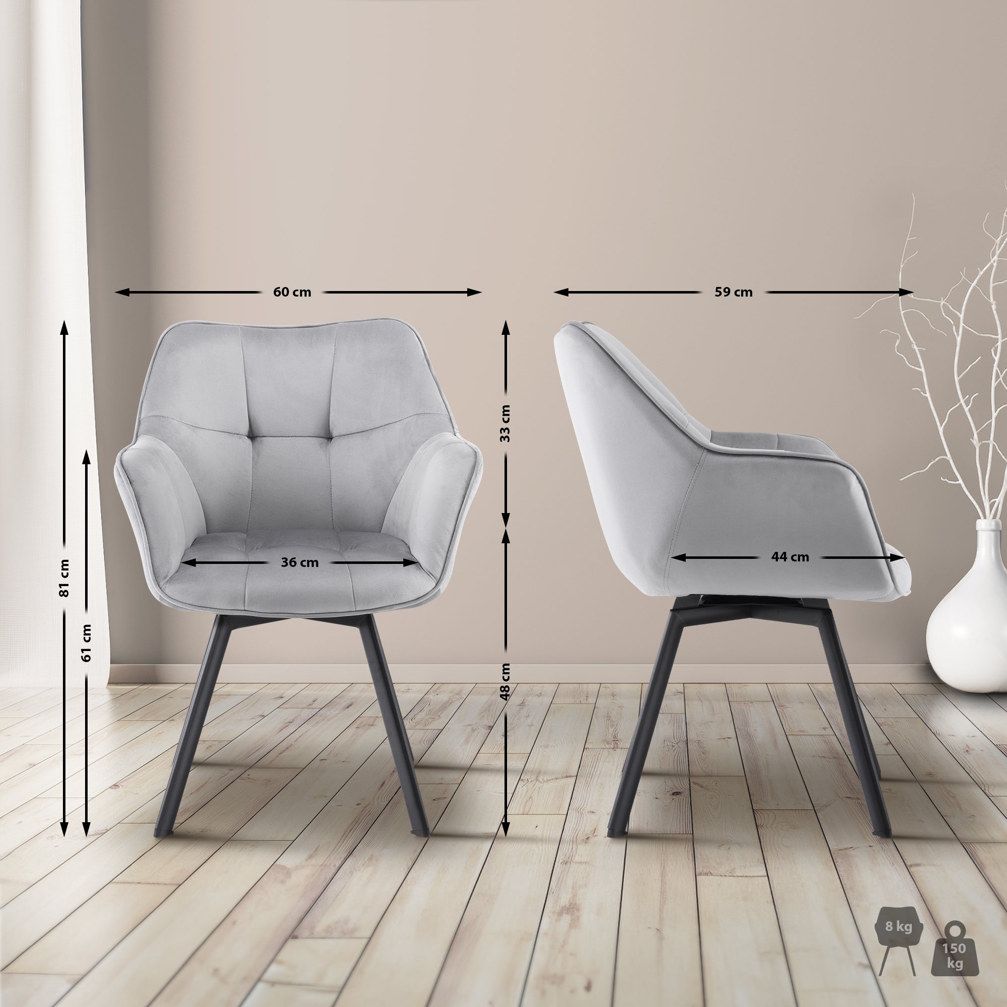 Chaise de salle à manger Jordi velours
