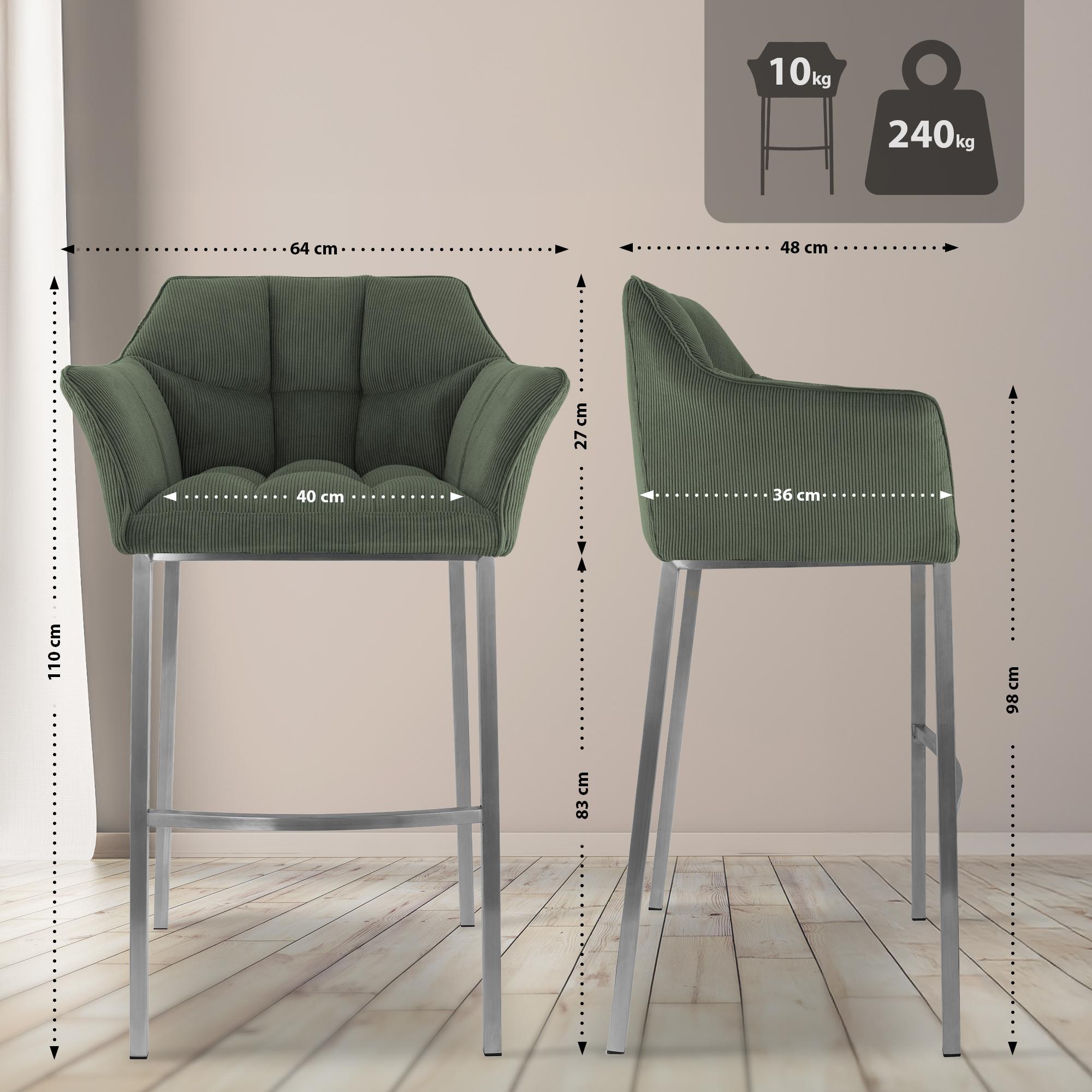 Tabouret de Bar Damaso en Velours Côtelé avec Piétement à Quatre Pieds