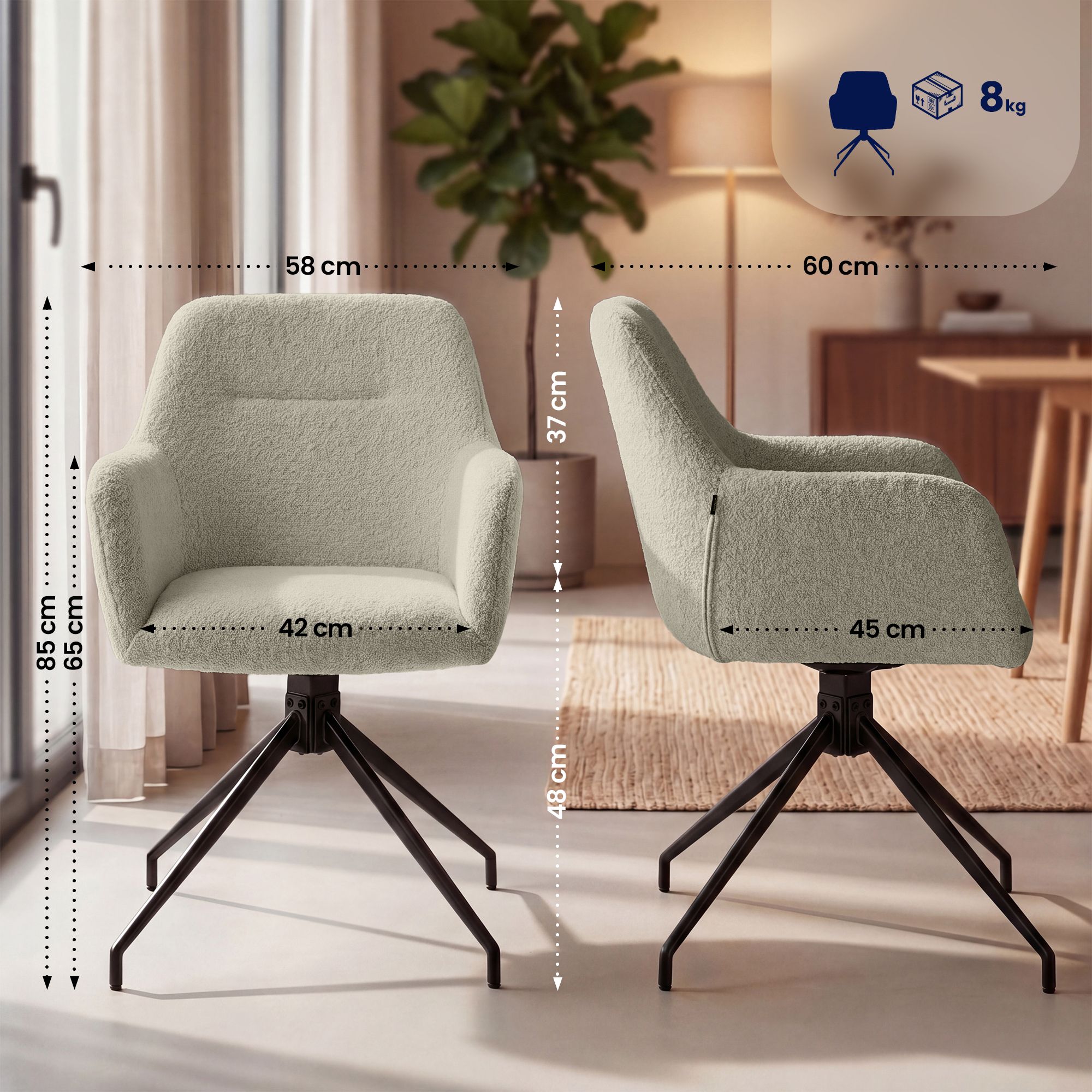 Lot de 2 Chaises de Salle à Manger Merlinda en Tissu Bouclette