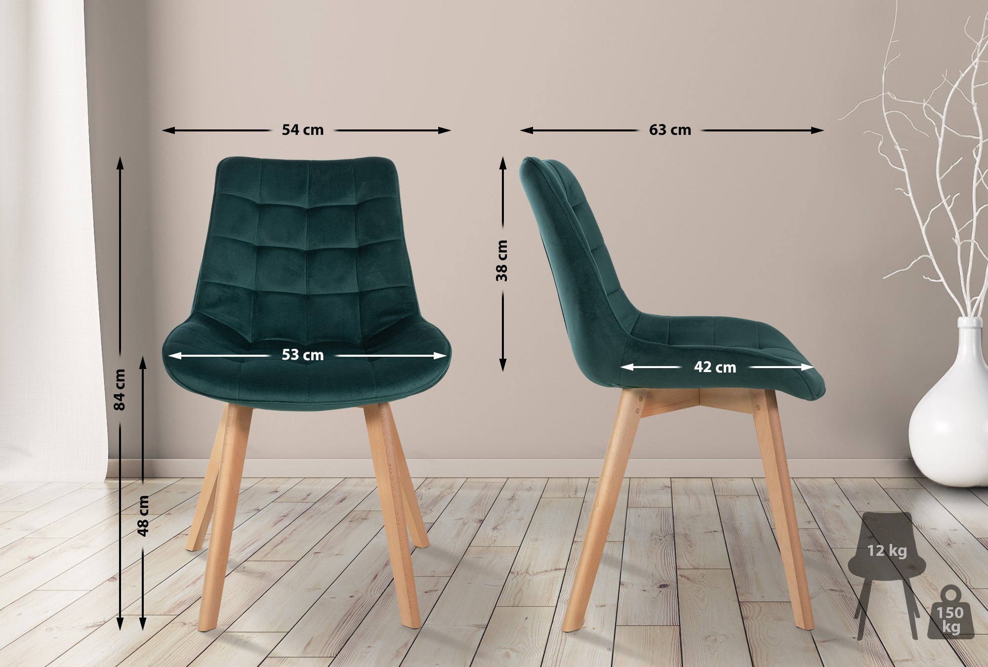 Lot de 2 chaises Brook velours