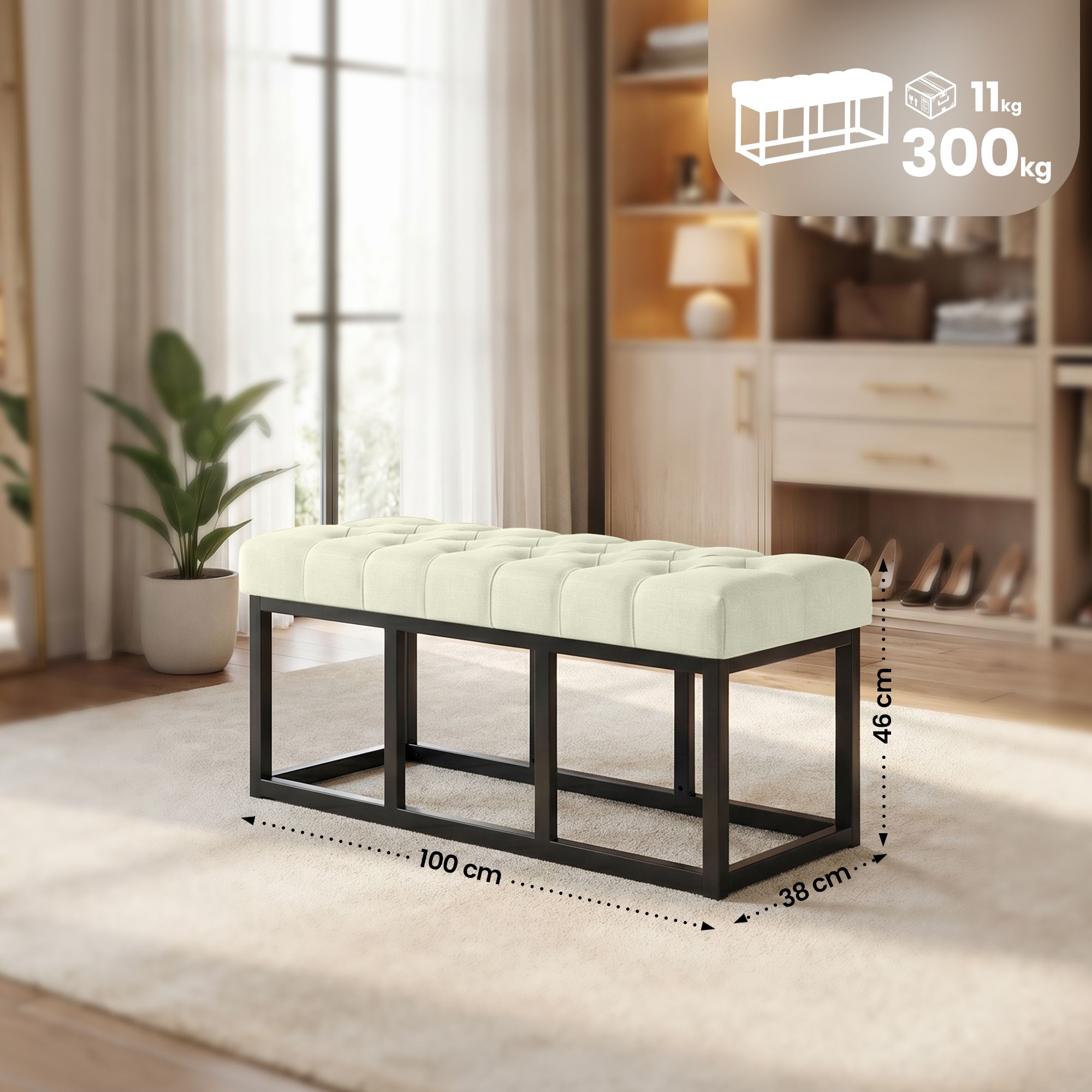 Banc Amun en tissu avec structure noire
