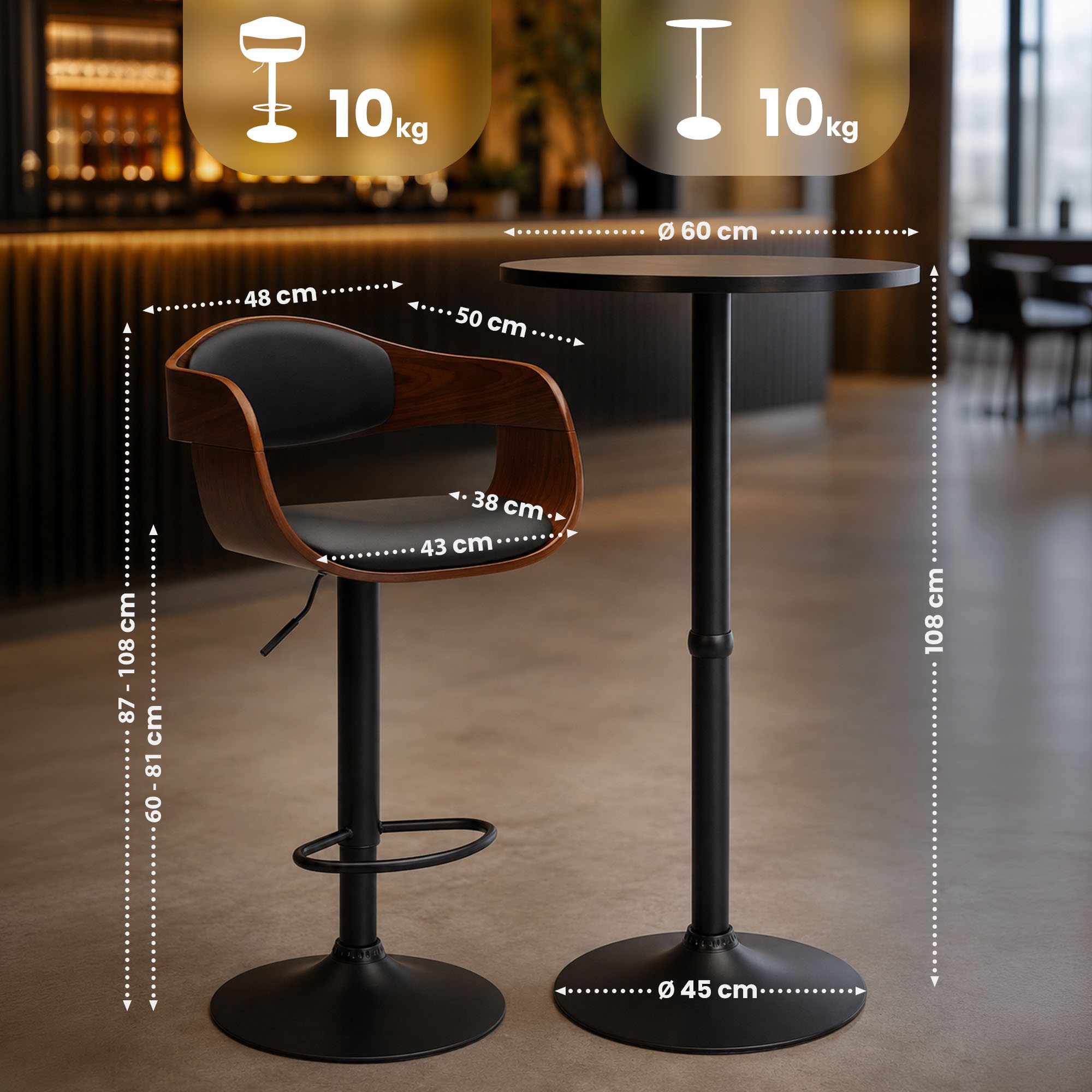 Ensemble table haute Kivo avec deux tabourets de bar