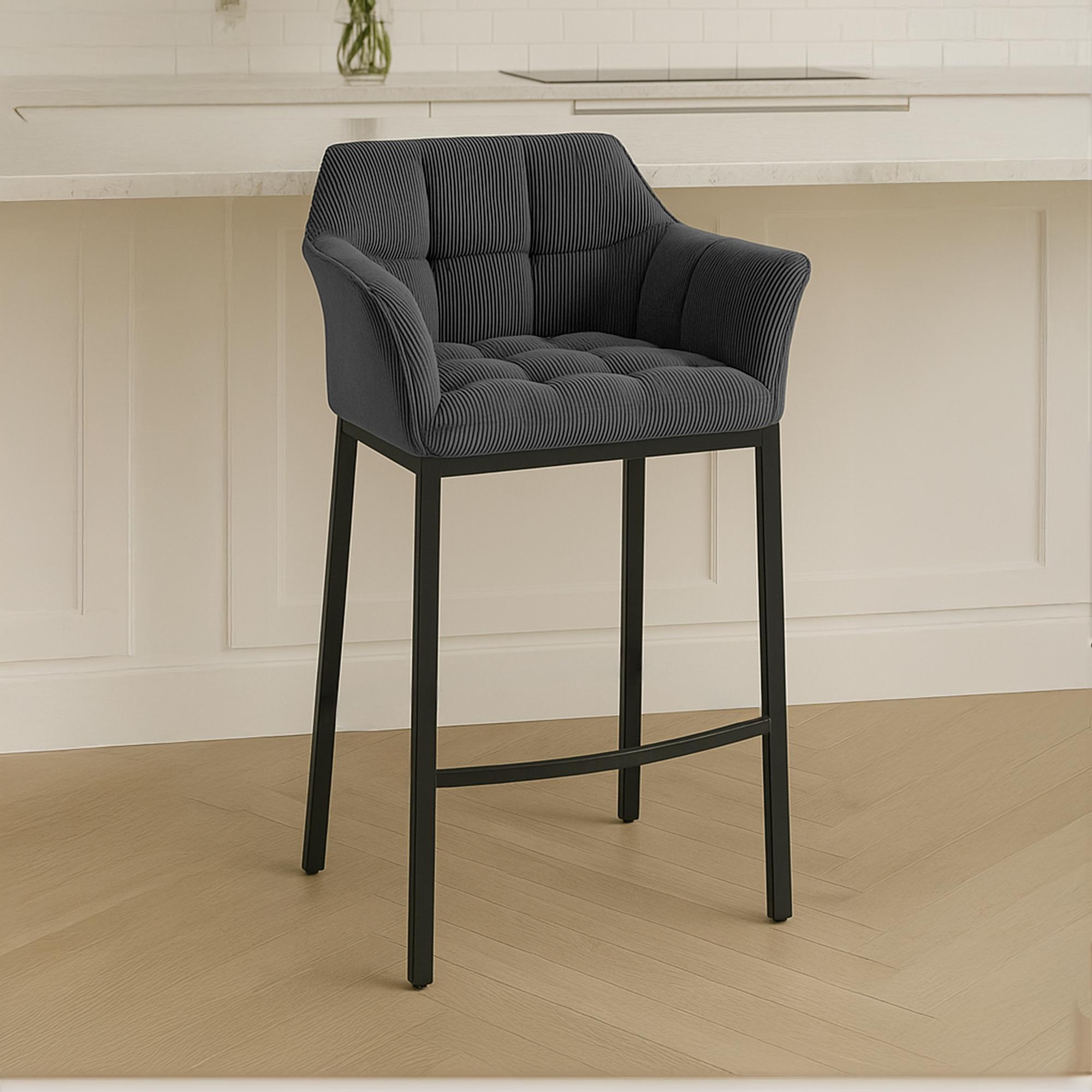 Tabouret de Bar Damaso en Velours Côtelé avec Piétement à Quatre Pieds