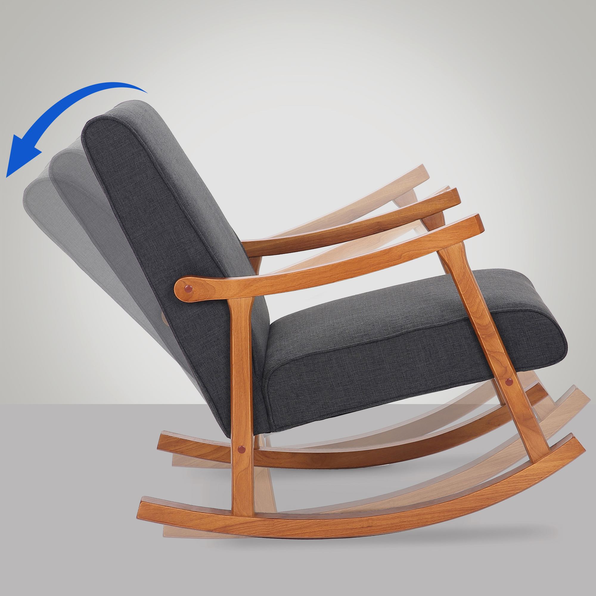 Chaise à bascule Morelia en tissu avec pieds Noyer