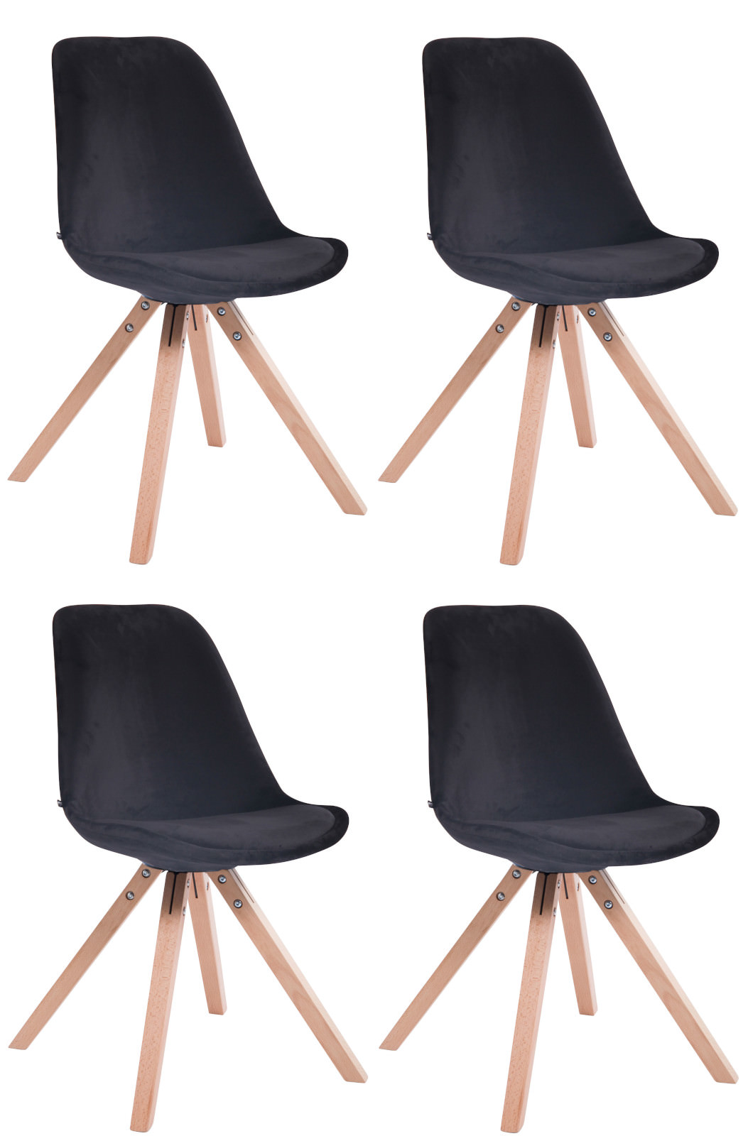 Lot de 4 Chaises de salle à manger Toulouse Velours Pieds carrés bois