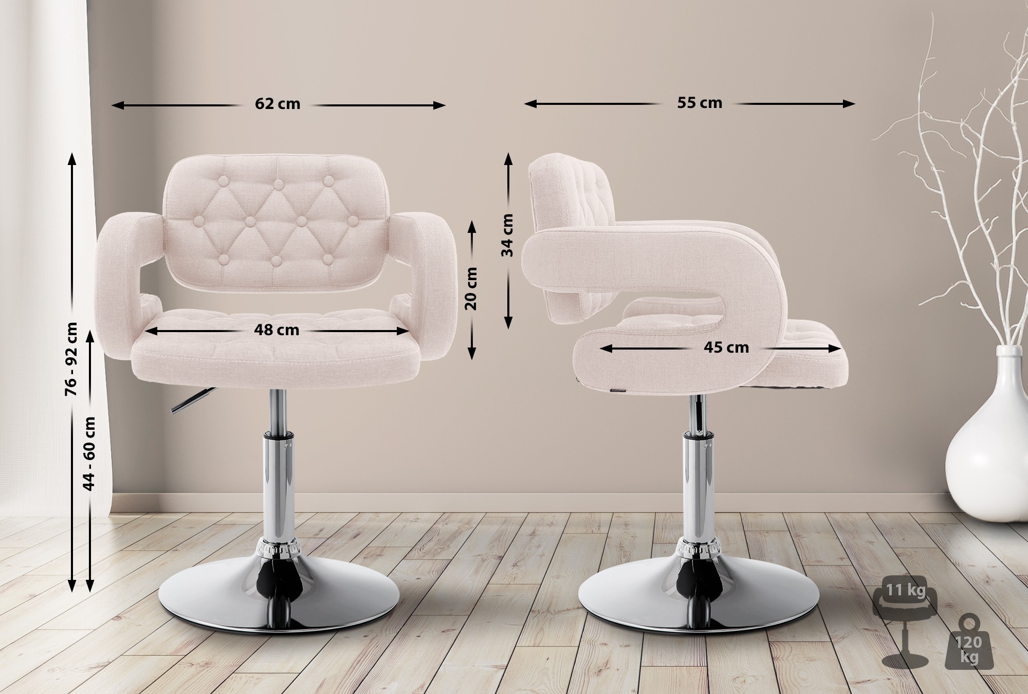 Chaise lounge Dublin Tissu - Piètement avec colonne centrale métal chromé