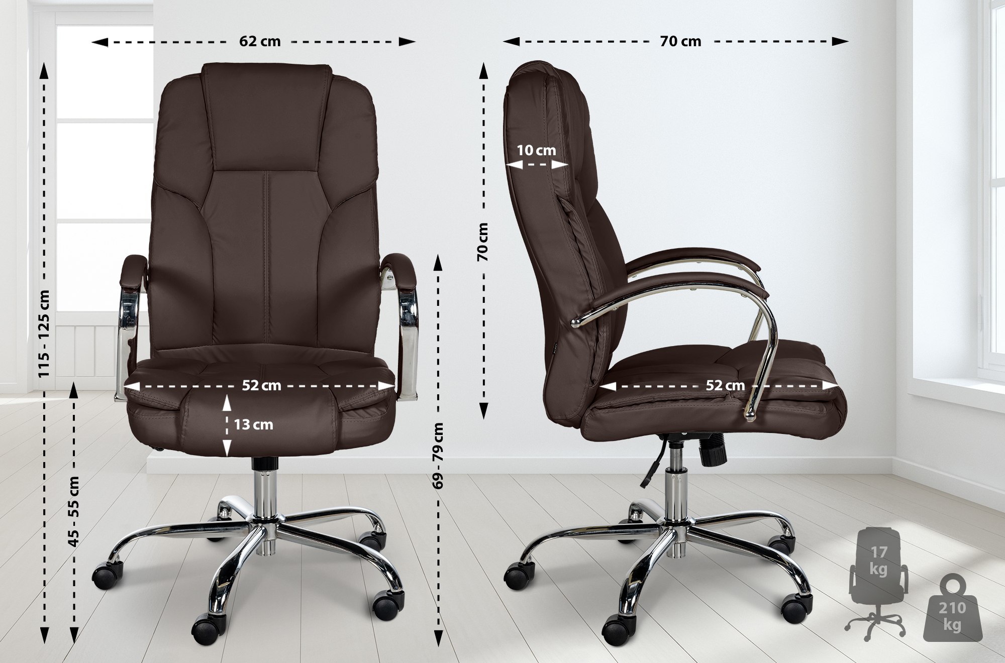 Fauteuil de bureau XXL Xanthos en Similicuir avec une  capacité de charge de 210 kg