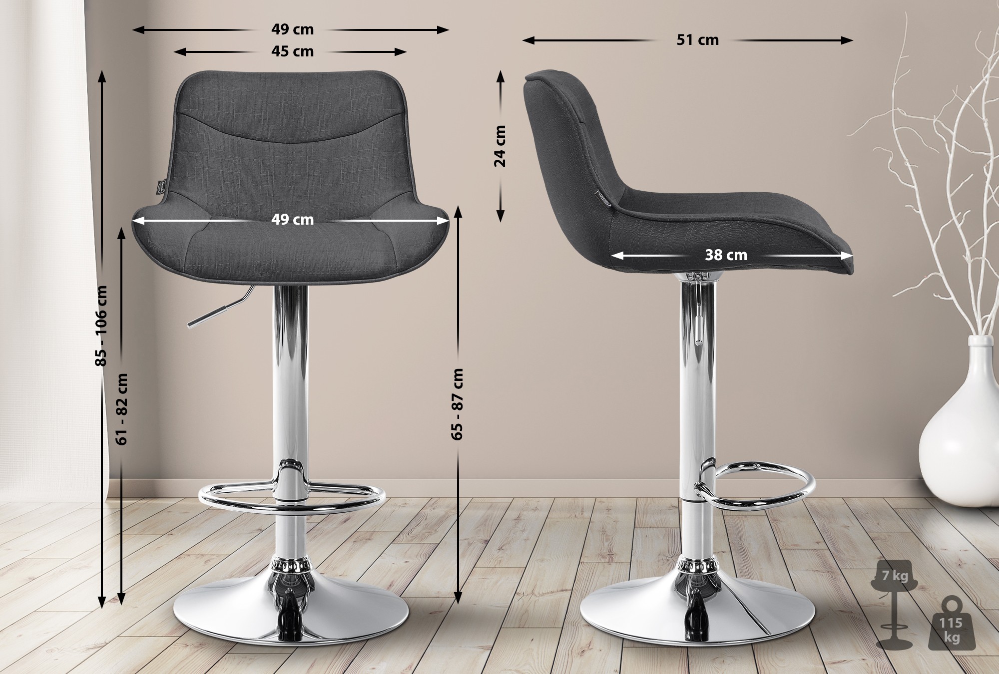 Tabouret de bar Vonore Tissu