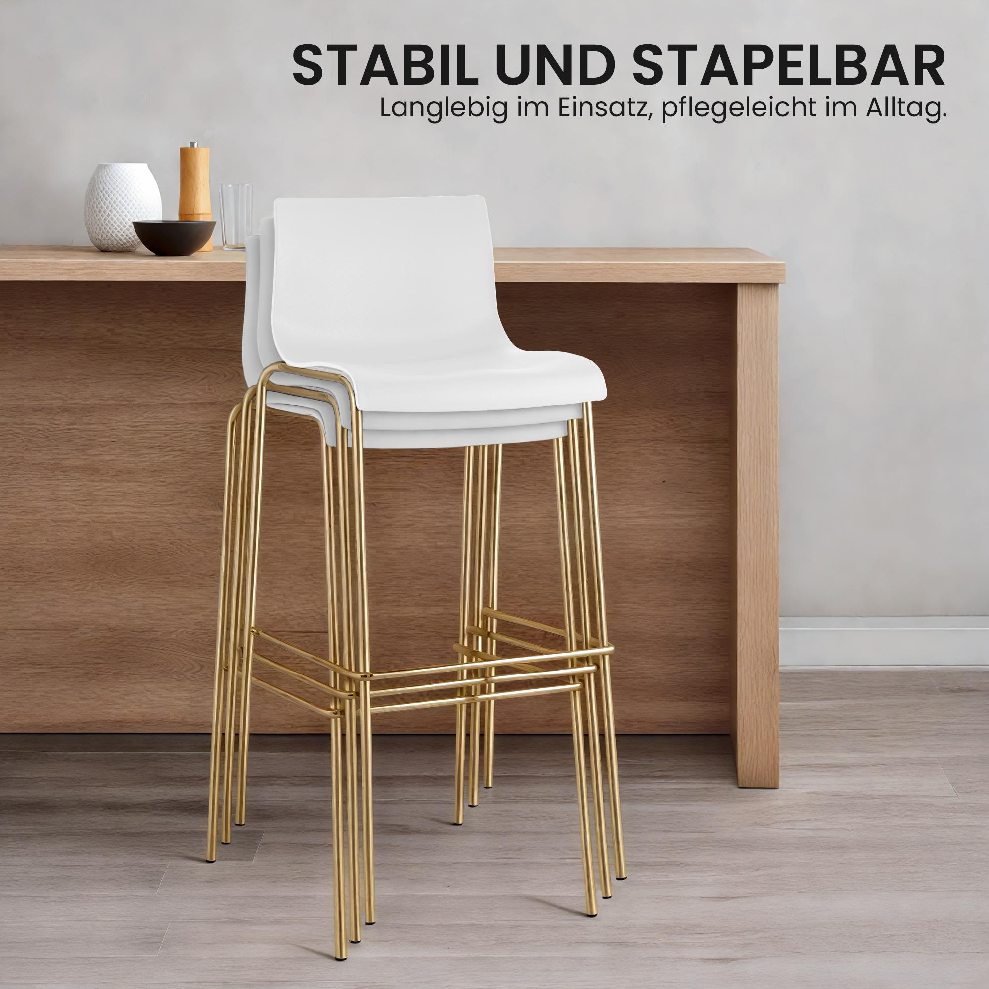 Lot de 2 tabourets de bar Hover, plastique, piètement 4 pieds, doré