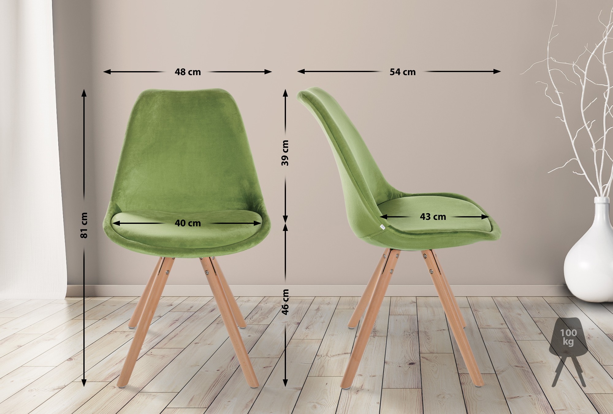 Chaise de salle à manger Sofia en velours avec Pieds en bois