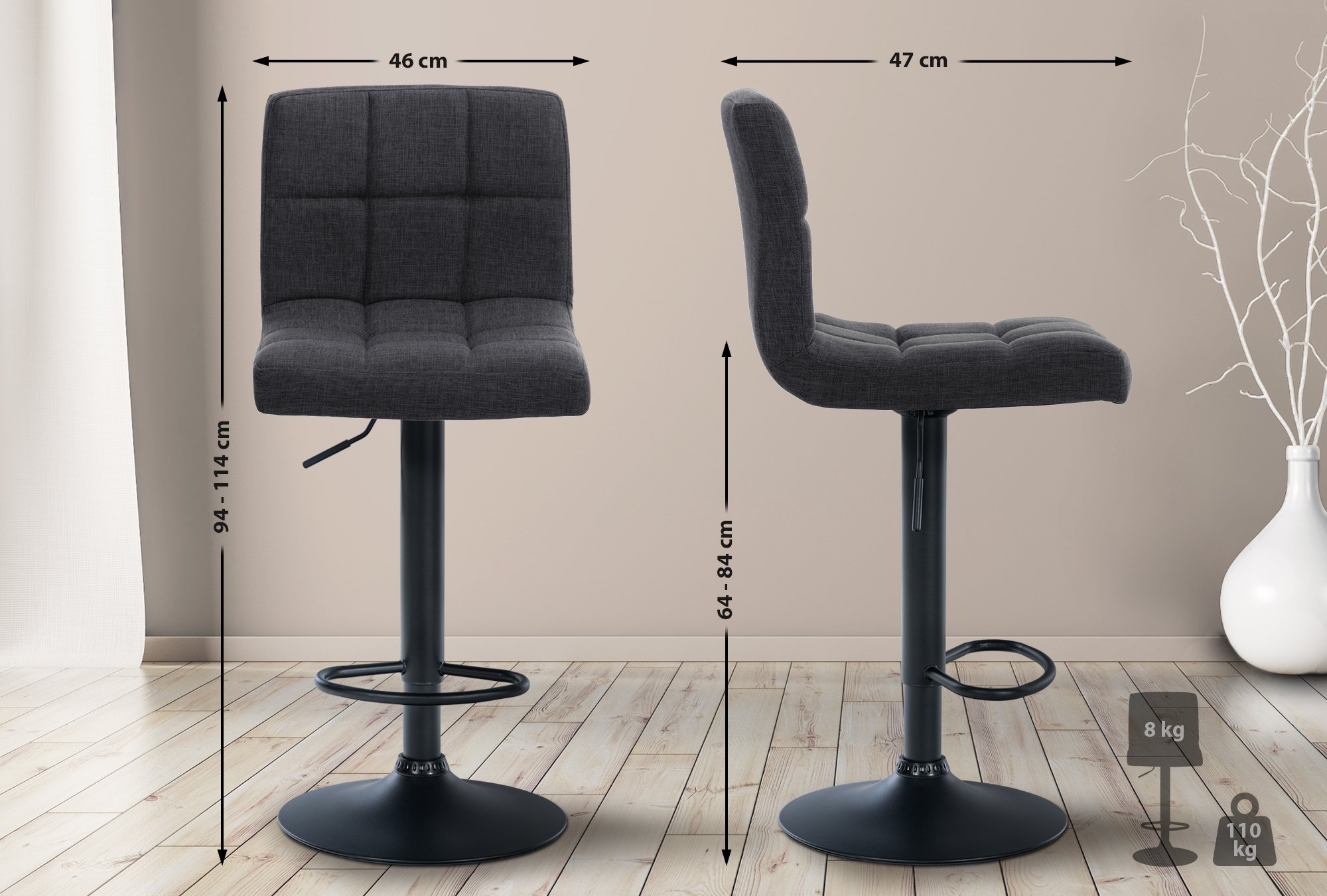 Lot de 2 tabourets de bar Calma tissu