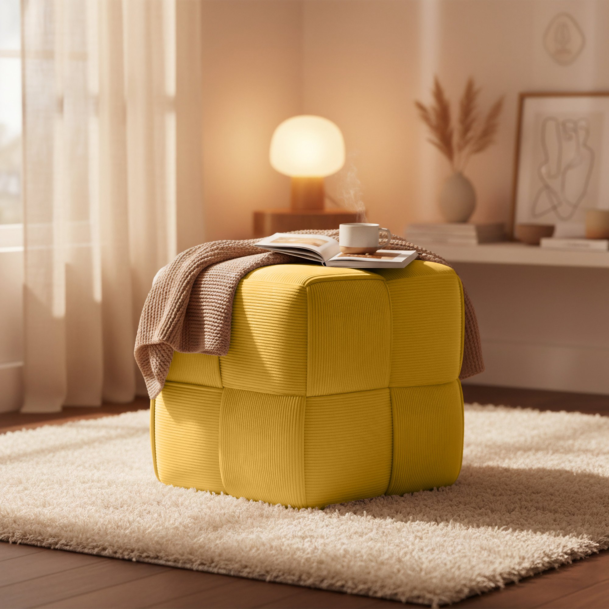Tabouret en velours côtelé Forinta confortable et design