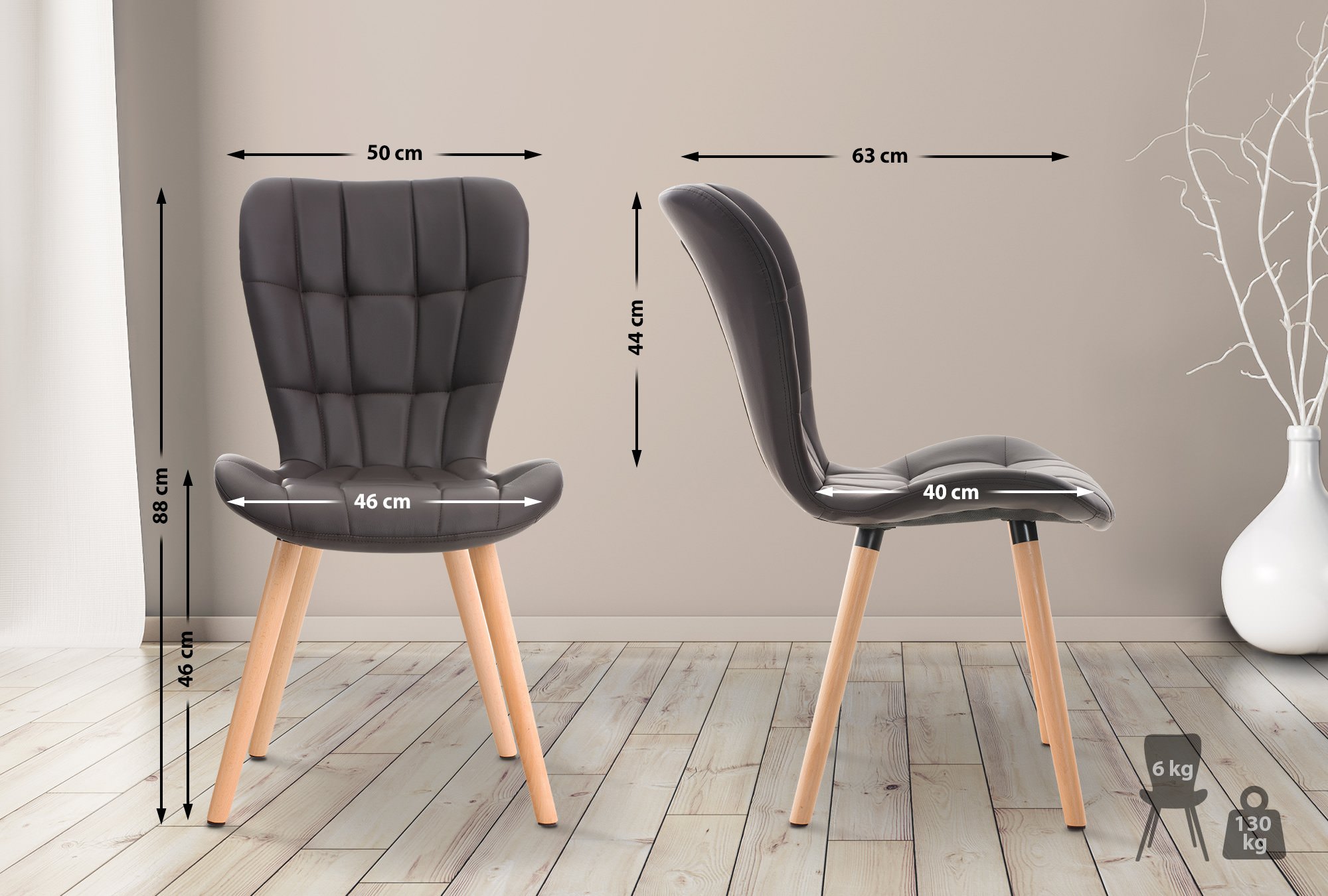 Lot de 2 chaises de salle à manger Elda