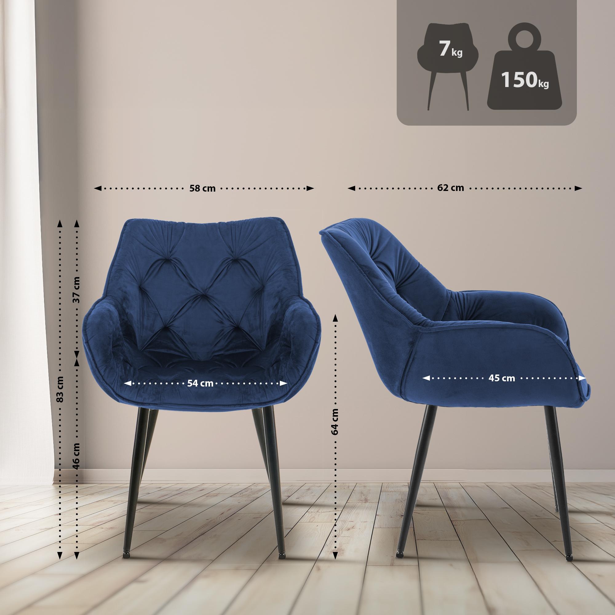 Lot de 4 Chaises de salle à manger Tanna en Velours Piètement en Métal noir