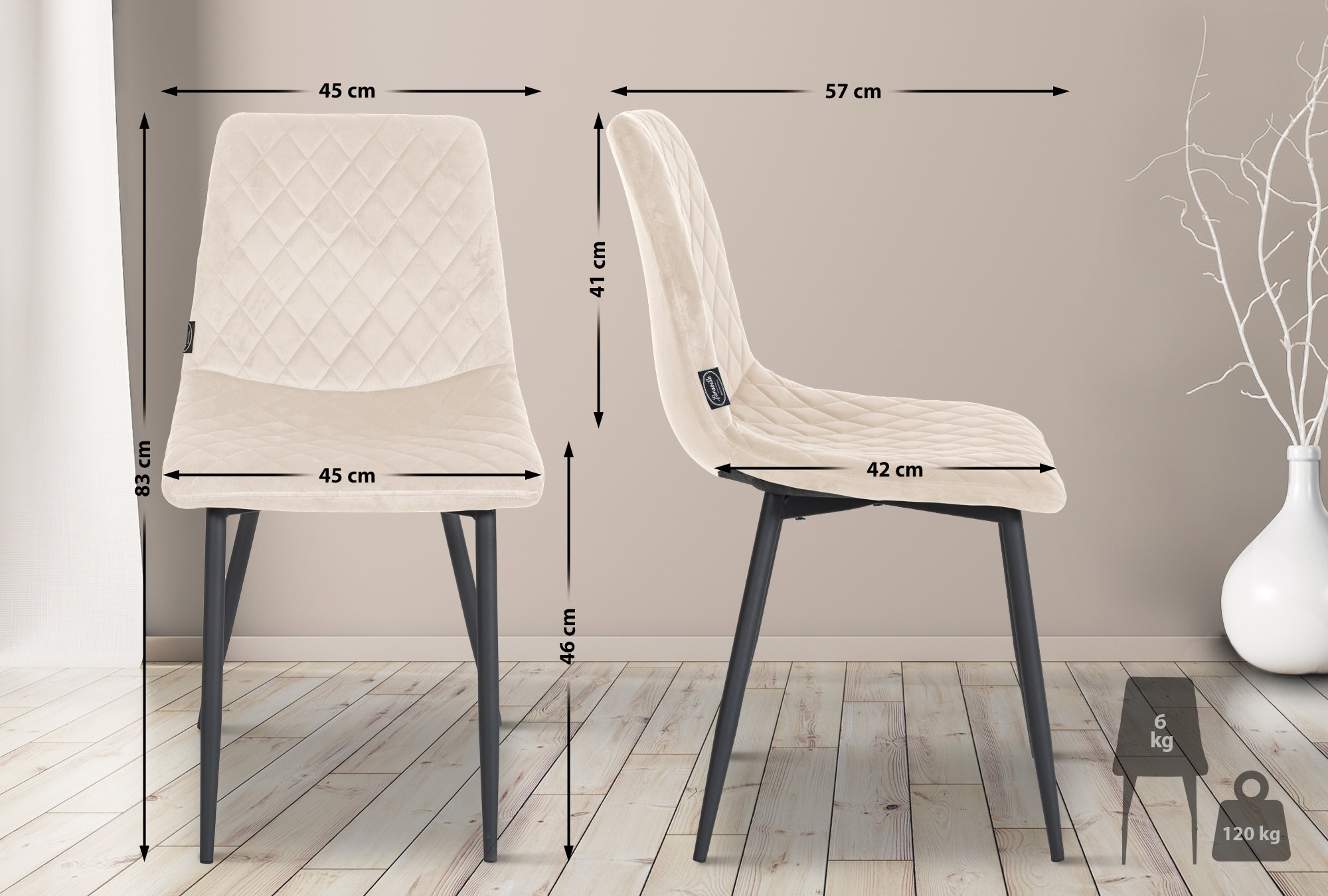 Lot de 4 chaises Telde velours
