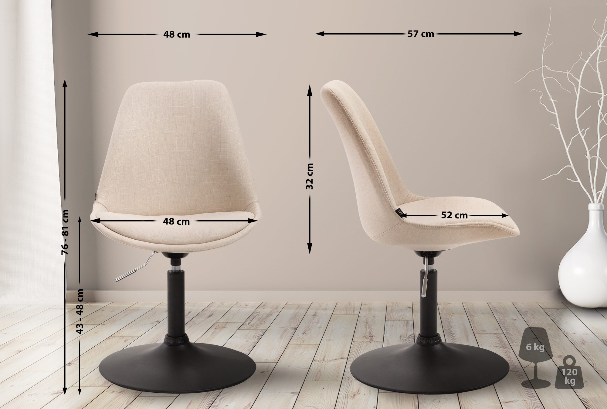 Chaise de salle à manger Maverick tissu avec pied trompette