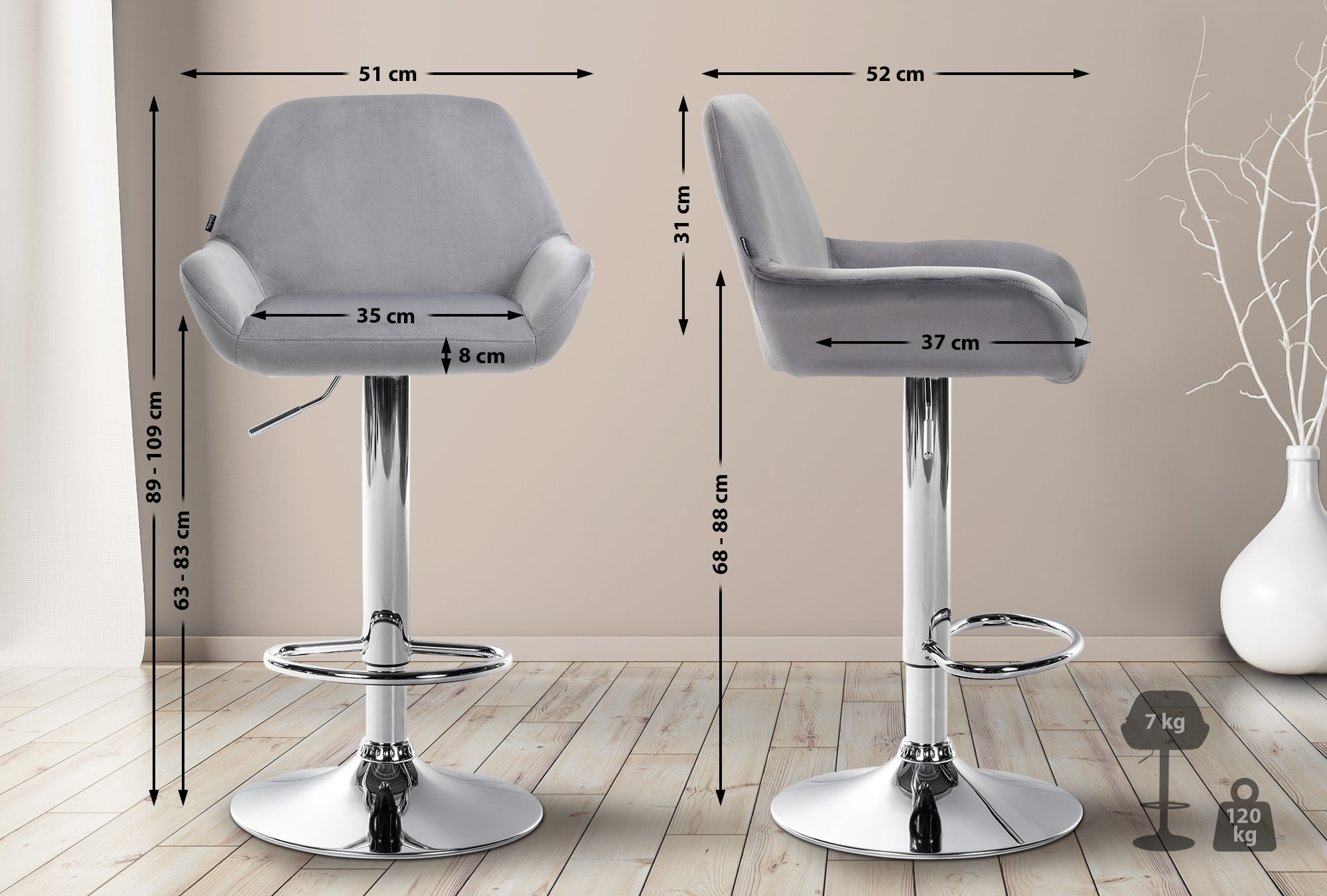 Ensemble de 2 tabourets de bar Braga en velours