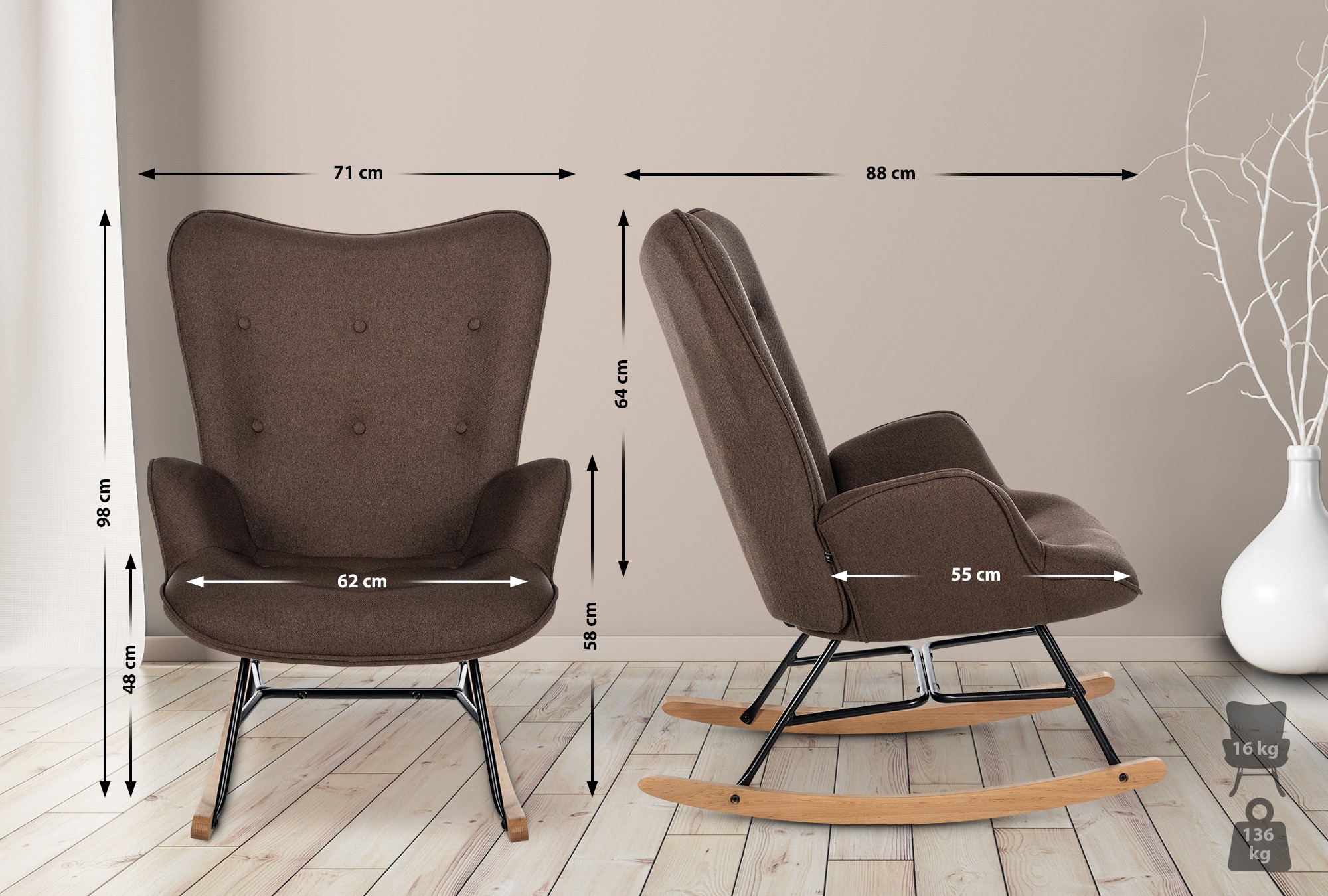 Fauteuil à bascule Sanka en tissu