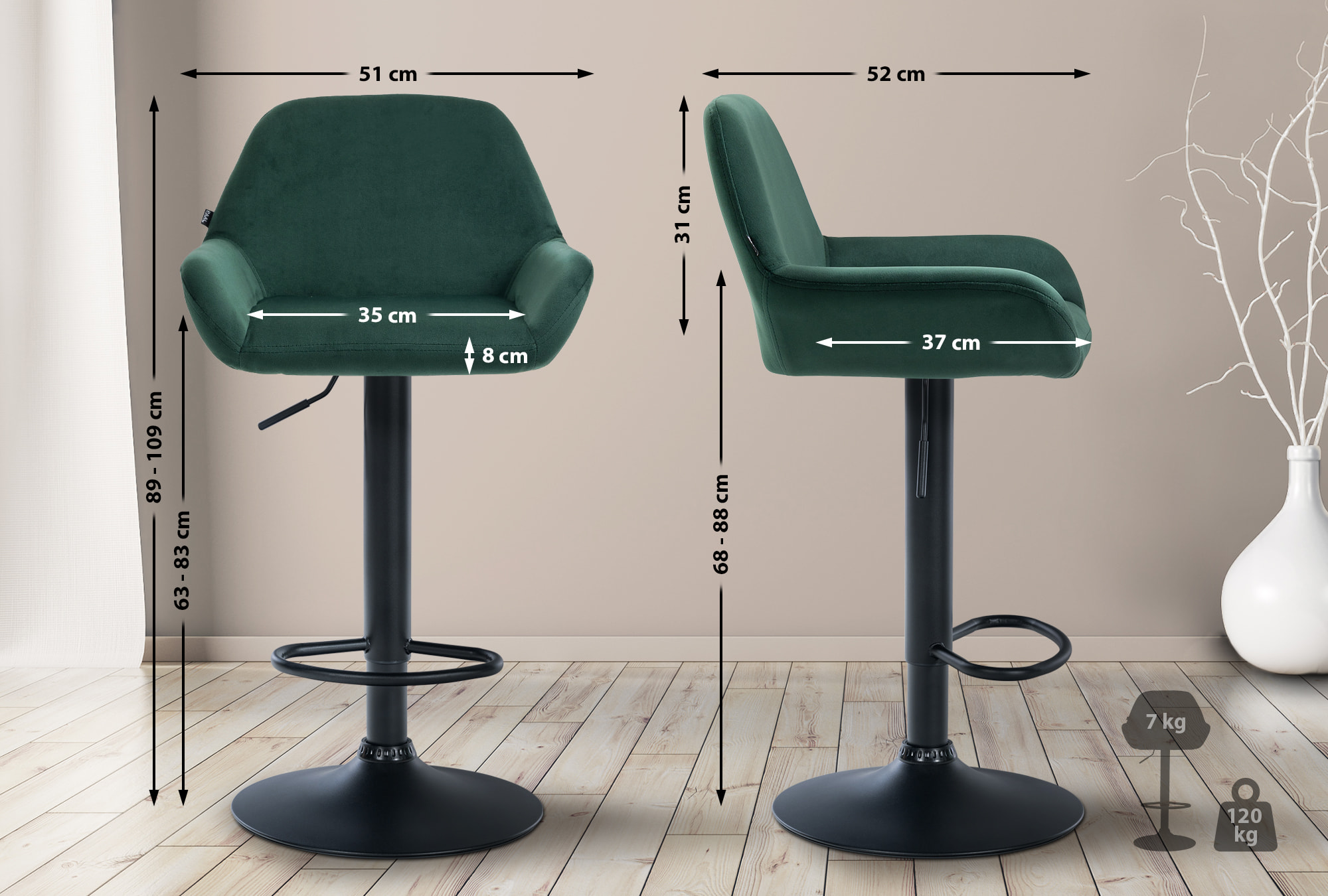 Ensemble de 2 tabourets de bar Braga en velours