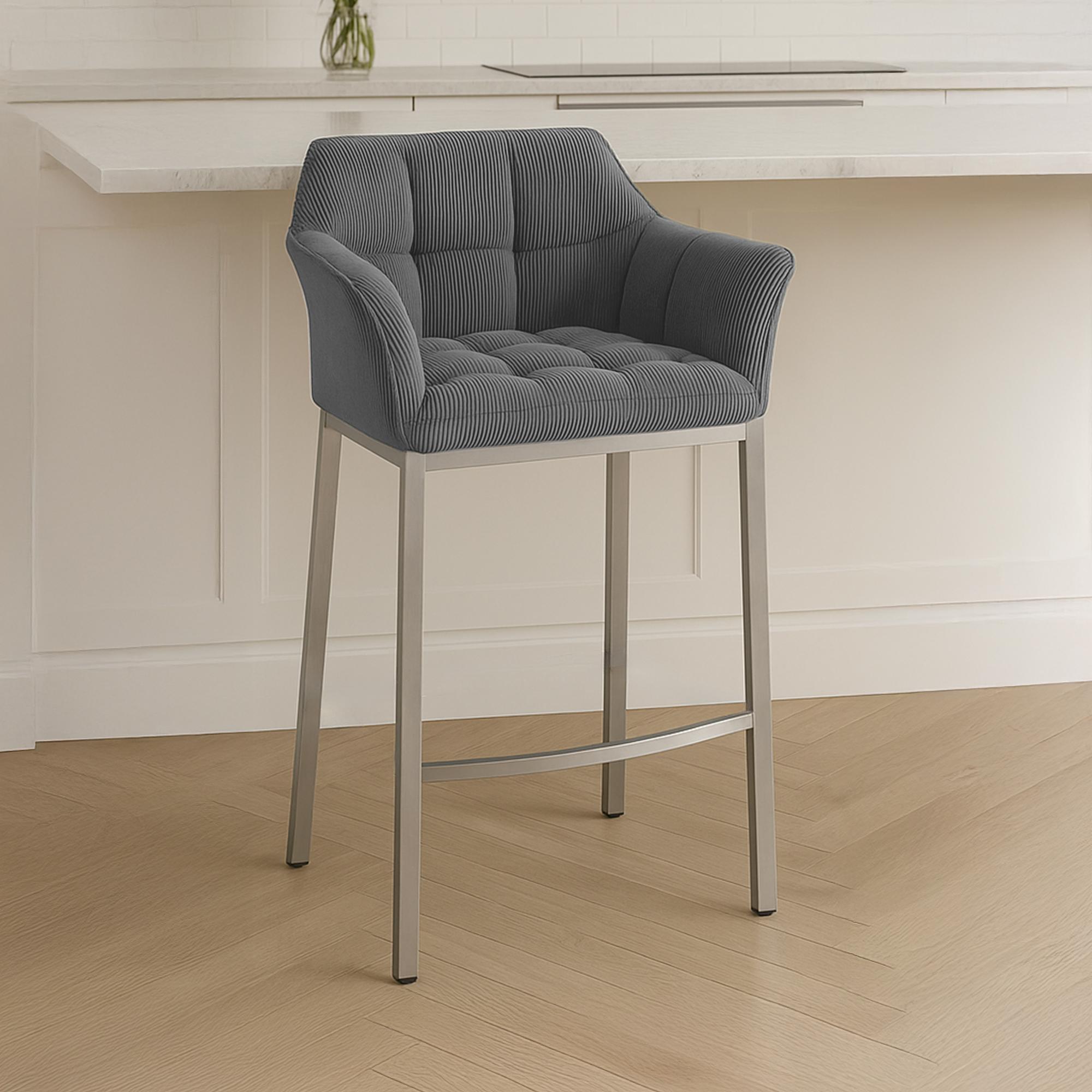 Tabouret de Bar Damaso en Velours Côtelé avec Piétement à Quatre Pieds