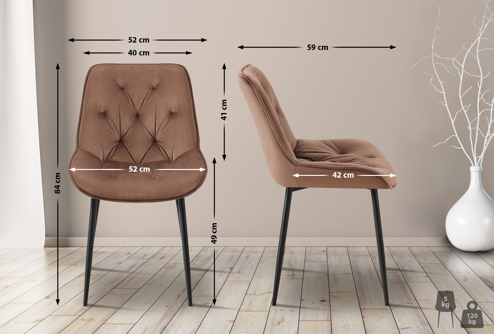 Lot de 2 chaises de salle à manger Wallace velours