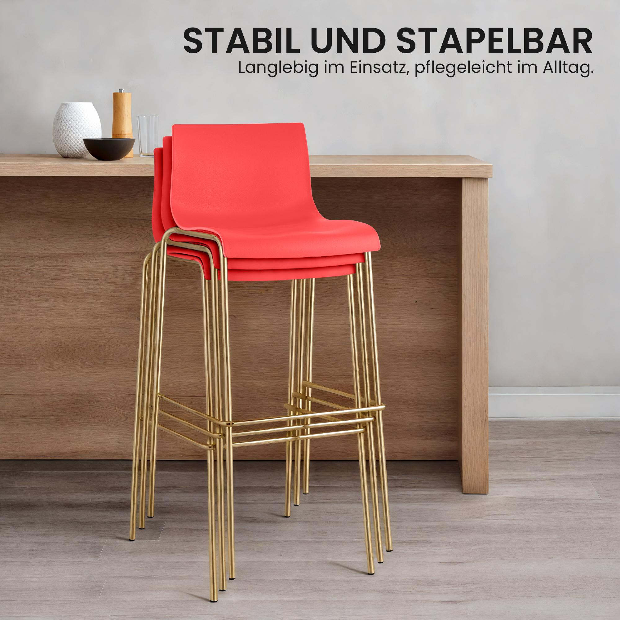 Lot de 2 tabourets de bar Hover, plastique, piètement 4 pieds, doré