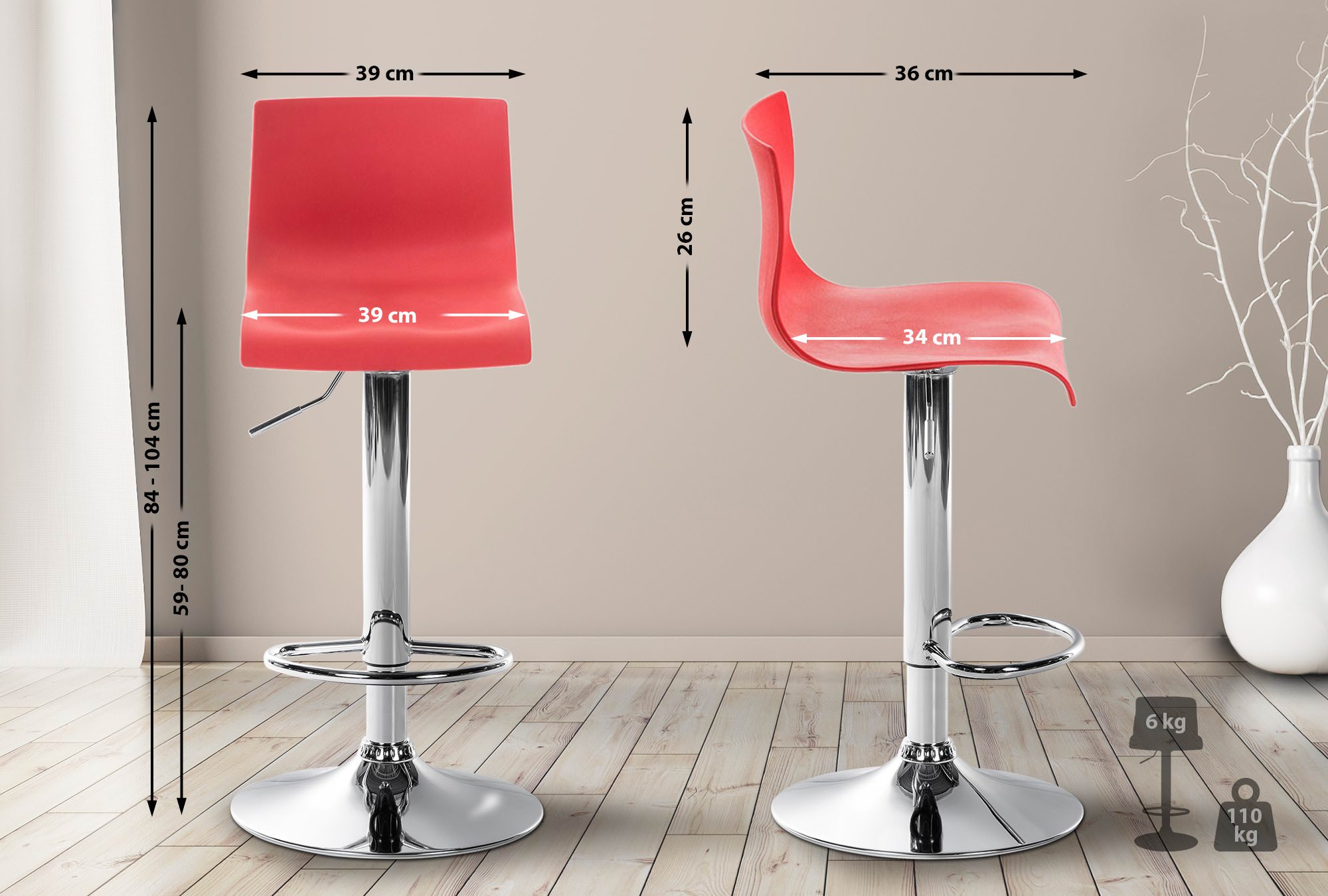 Tabouret de bar Hover Réglable en Hauteur Assise Plastique