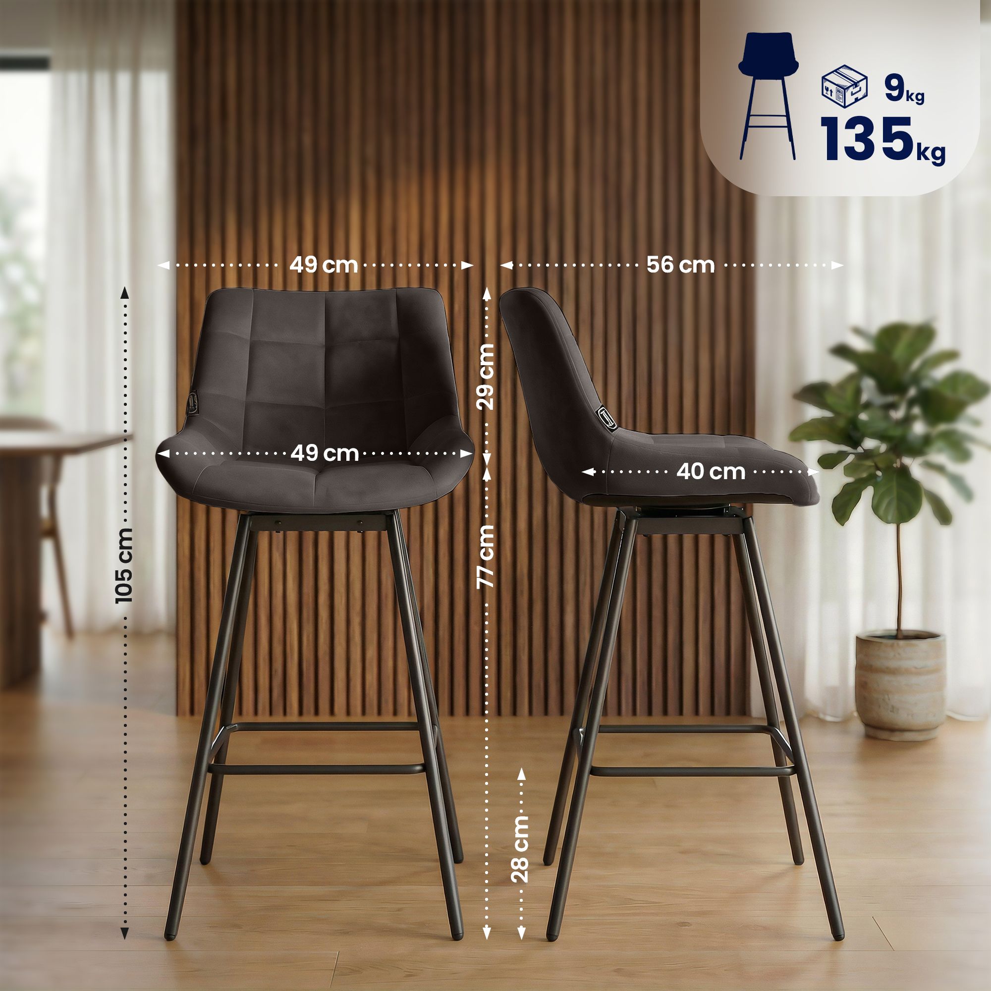 Lot de 4 tabourets de bar Weston pivotants