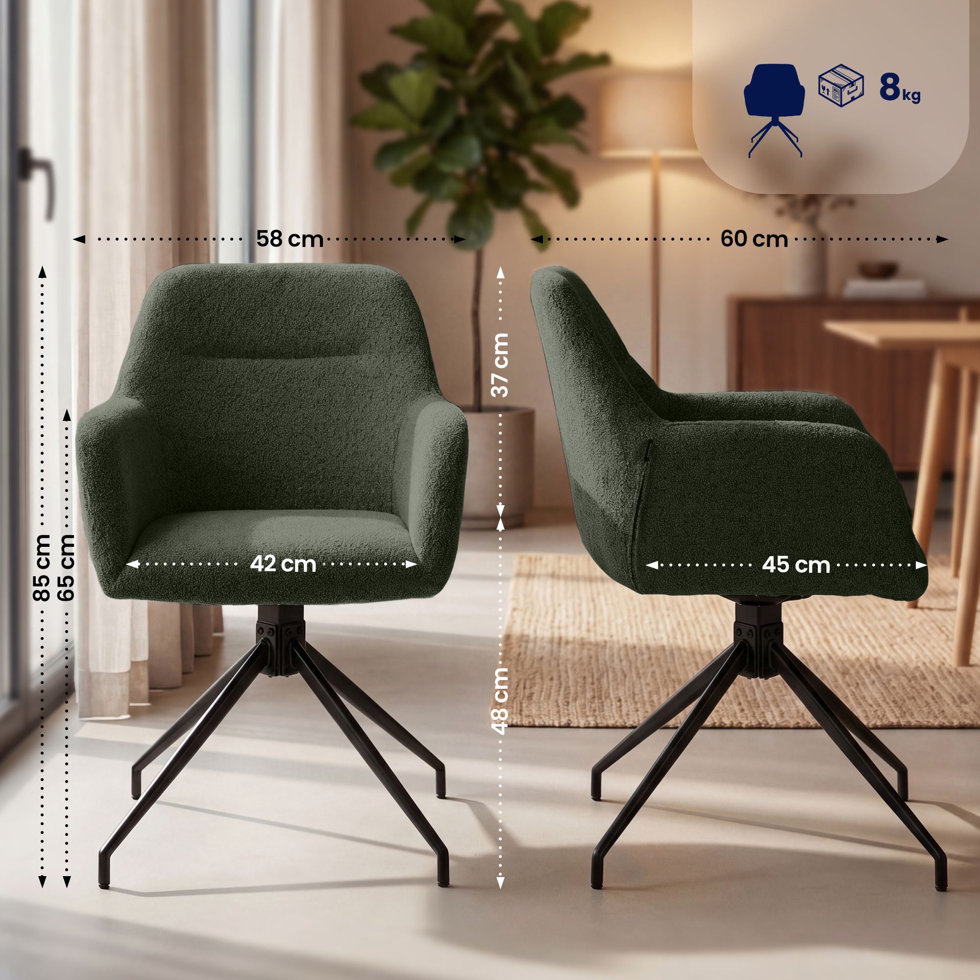 Lot de 2 Chaises de Salle à Manger Merlinda en Tissu Bouclette