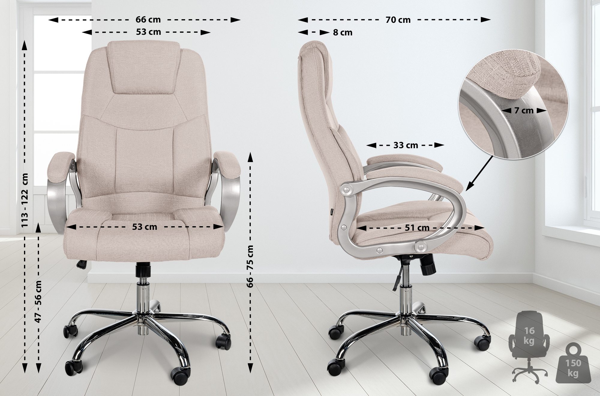 Chaise de bureau Apoll XL en tissu