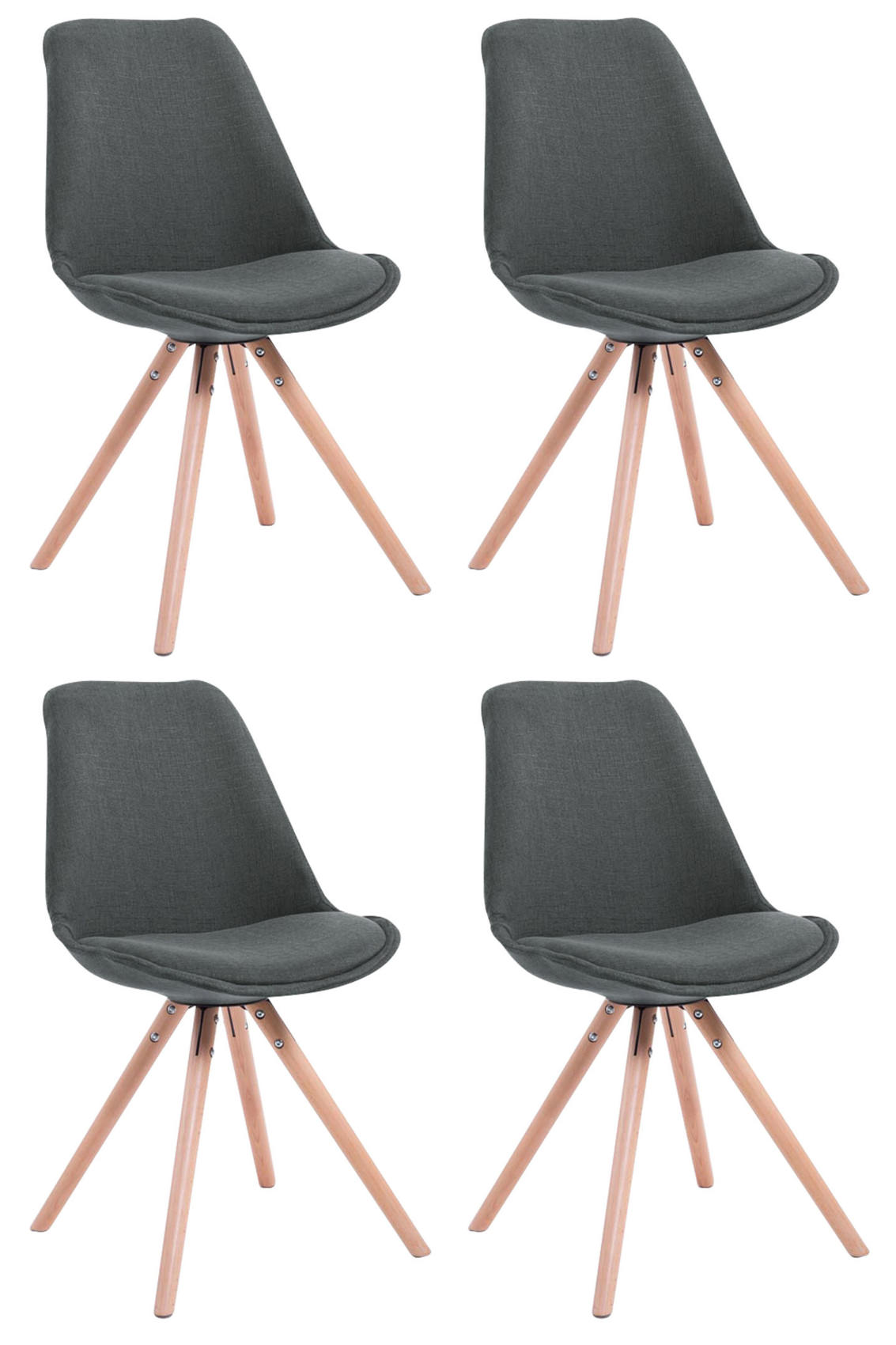 Lot de 4 Chaises de salle à manger Toulouse Tissu Pieds ronds bois