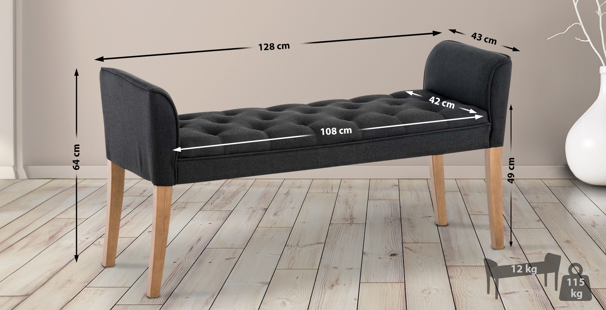 Banquette style Chersterfield Cleopatra en tissu