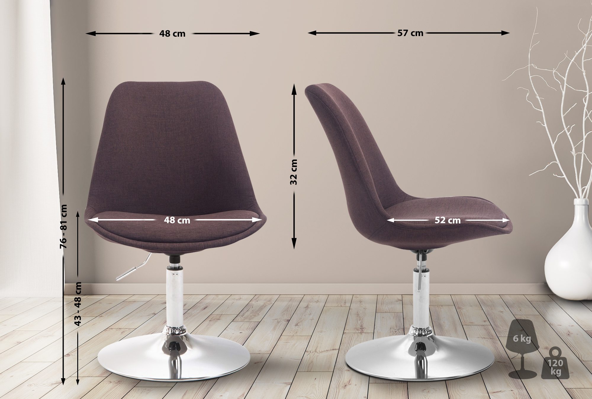 Chaise de salle à manger Maverick tissu avec pied trompette