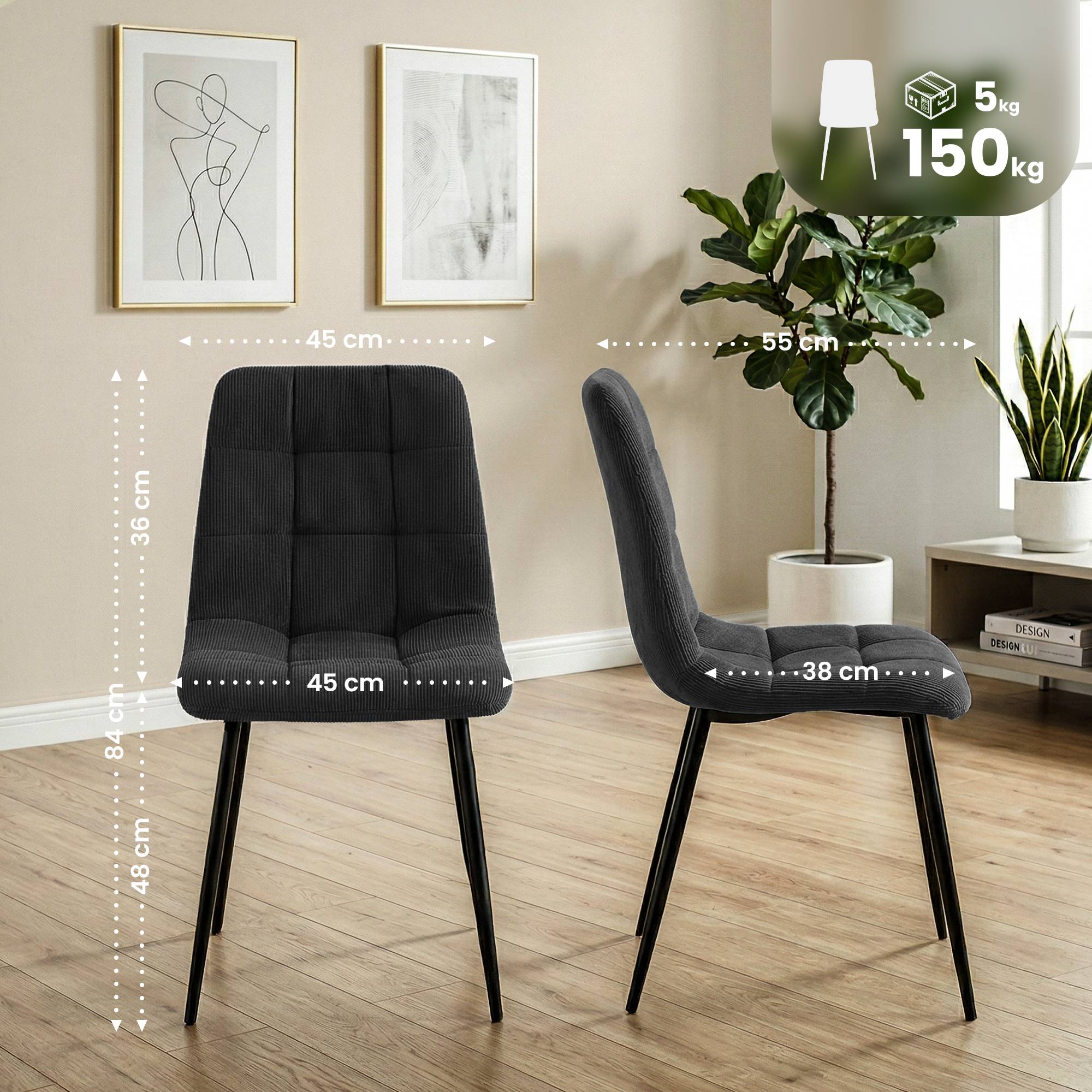Lot de 2 chaises de salle a manger Antibes en velours cotele