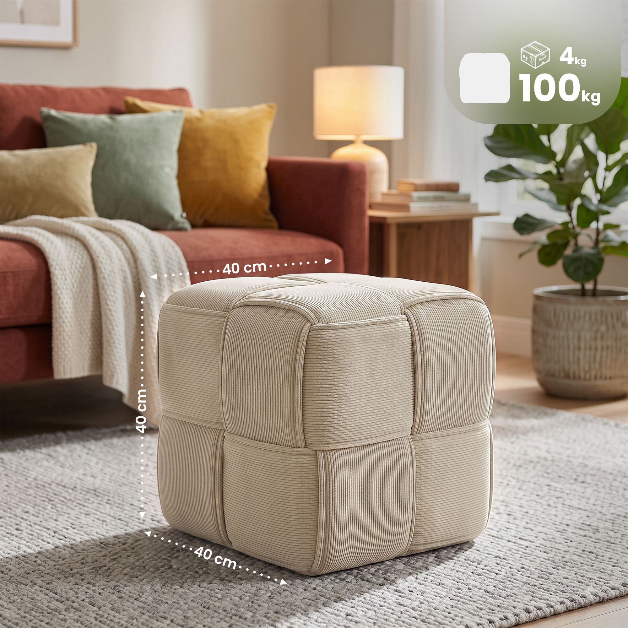 Pouf Forinta en velours côtelé